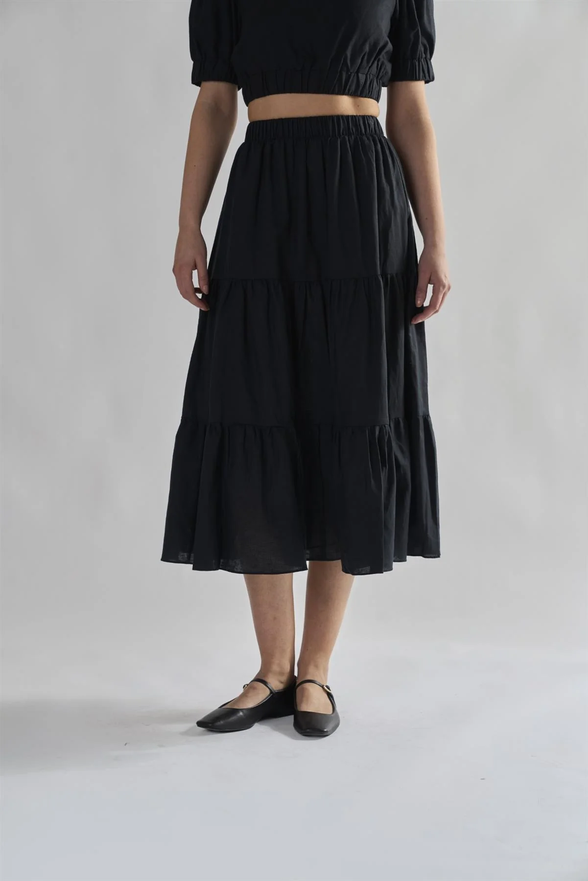 Black Tiered Midi-Skirts - Image 3