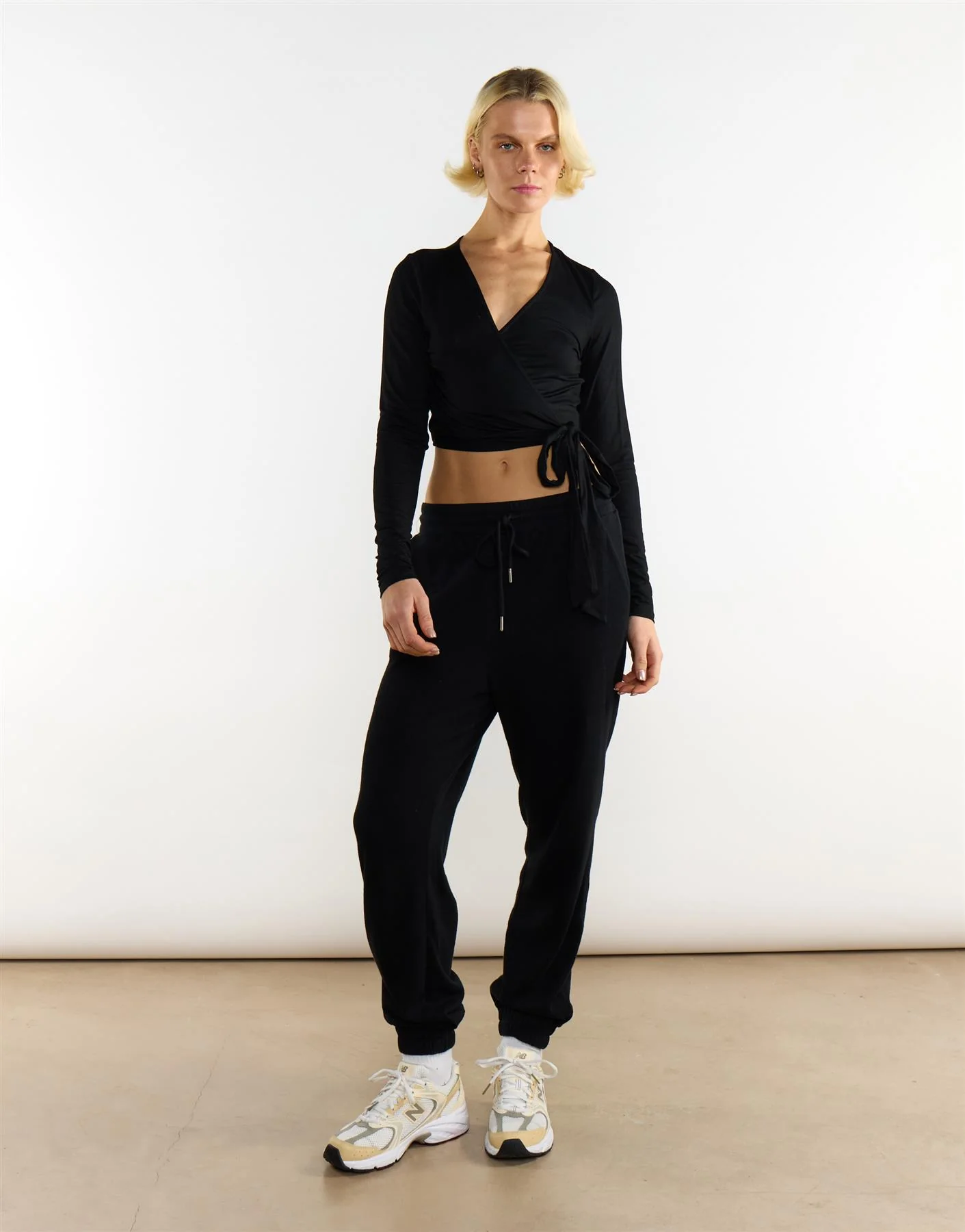 Black V Neck Long Sleeve Top - Image 2