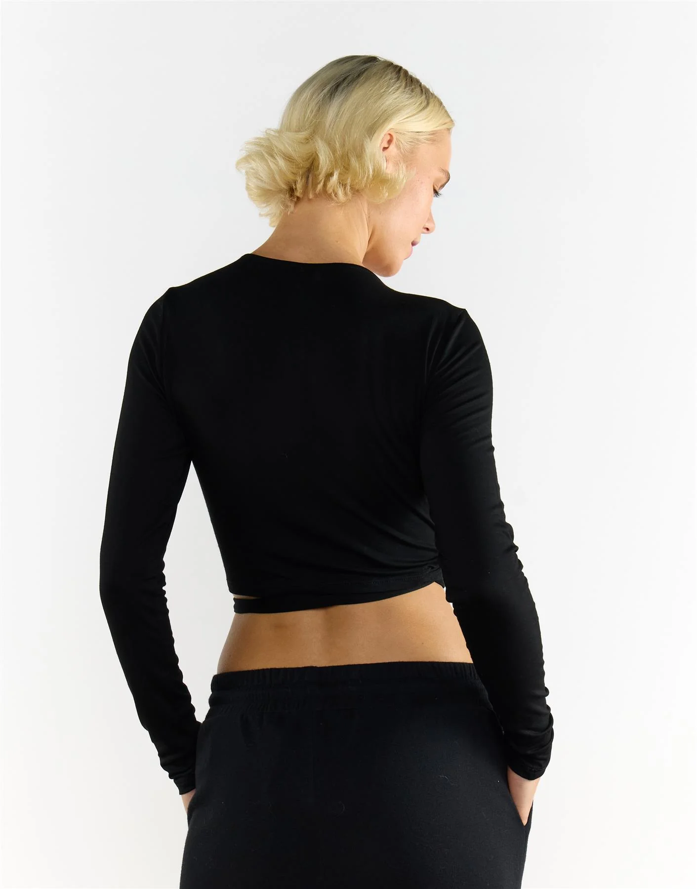 Black V Neck Long Sleeve Top - Image 3