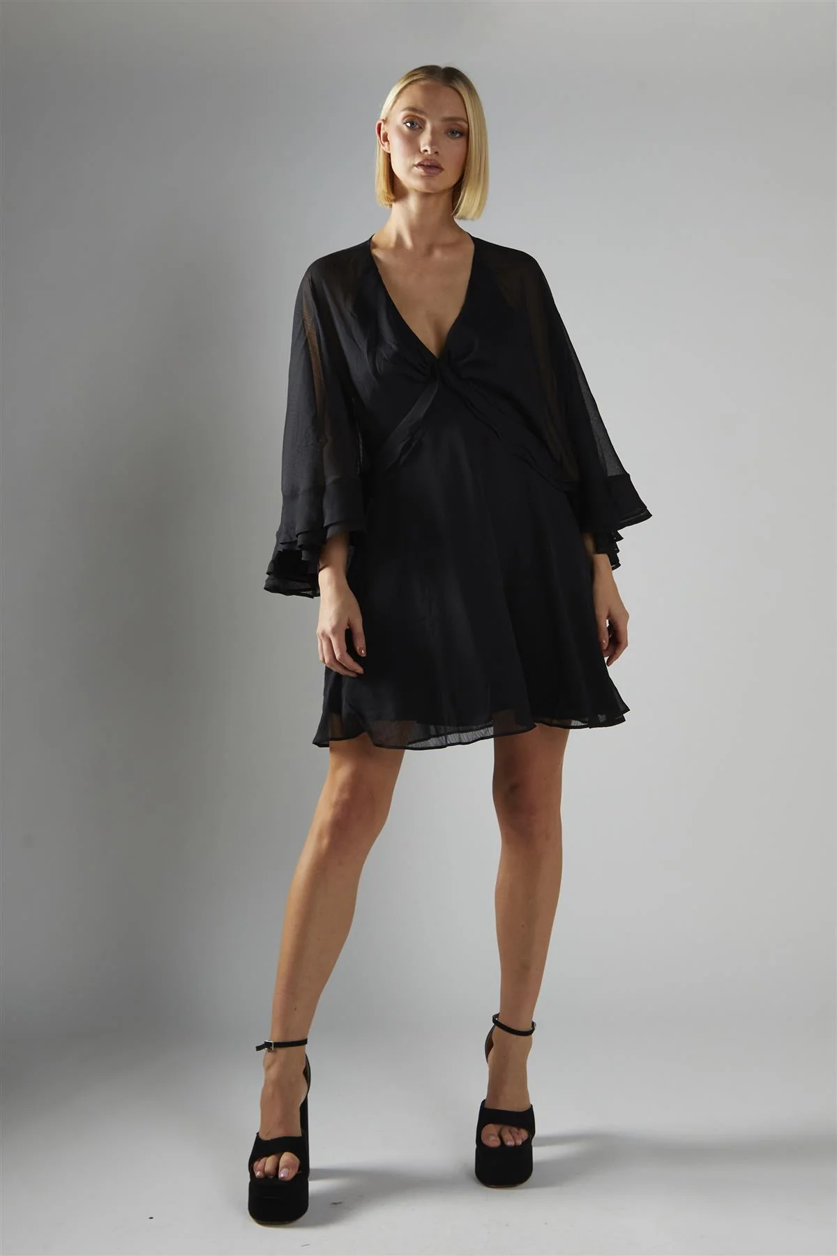 Black V-Neck-Swing Mini-Dress