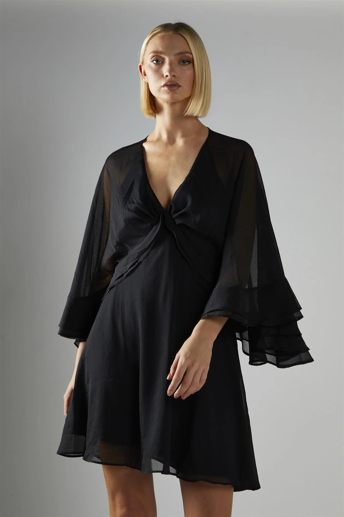 Black V-Neck-Swing Mini-Dress - Image 3