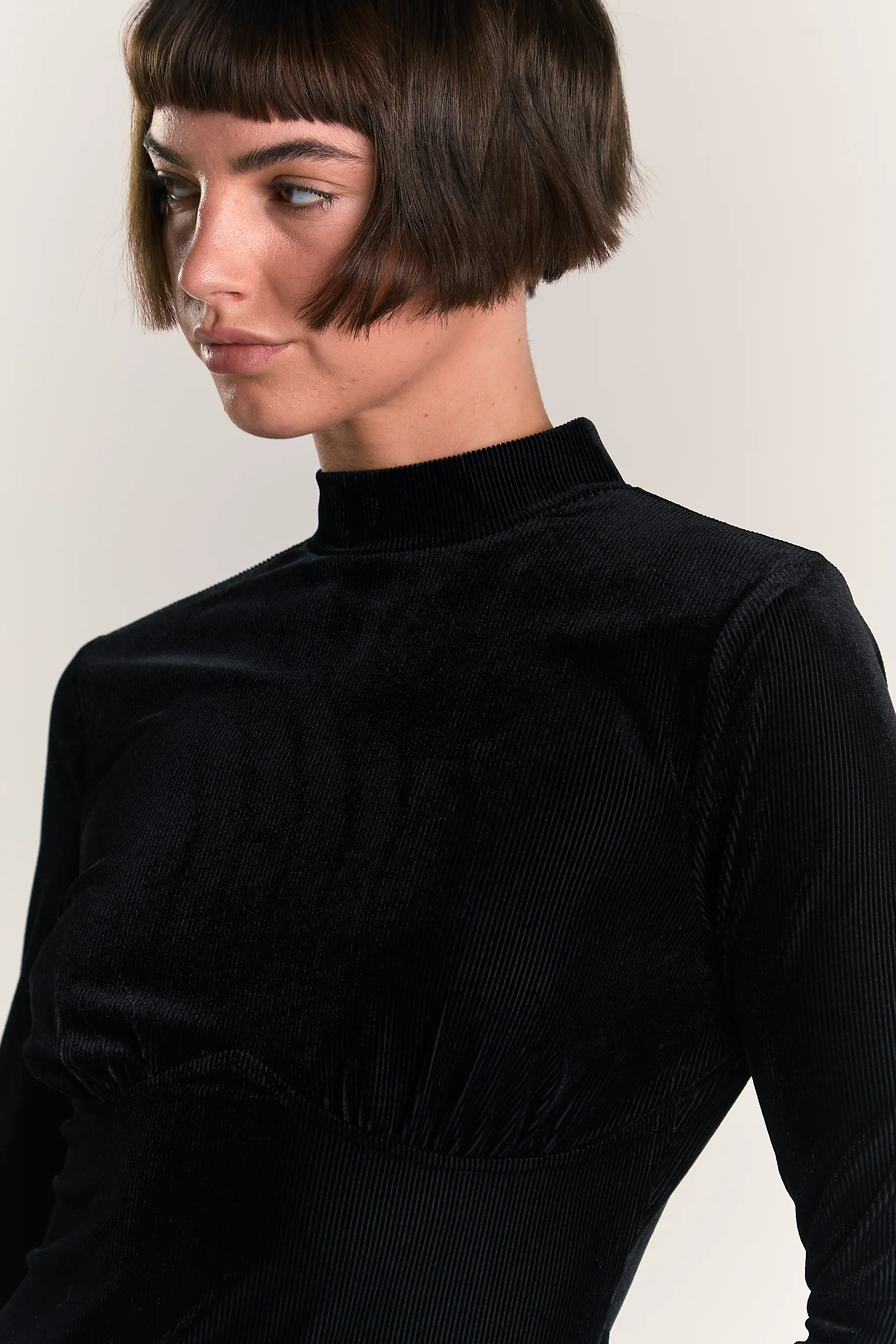 Black Velvet-Rib High-Neck Mini-Dress - Image 4