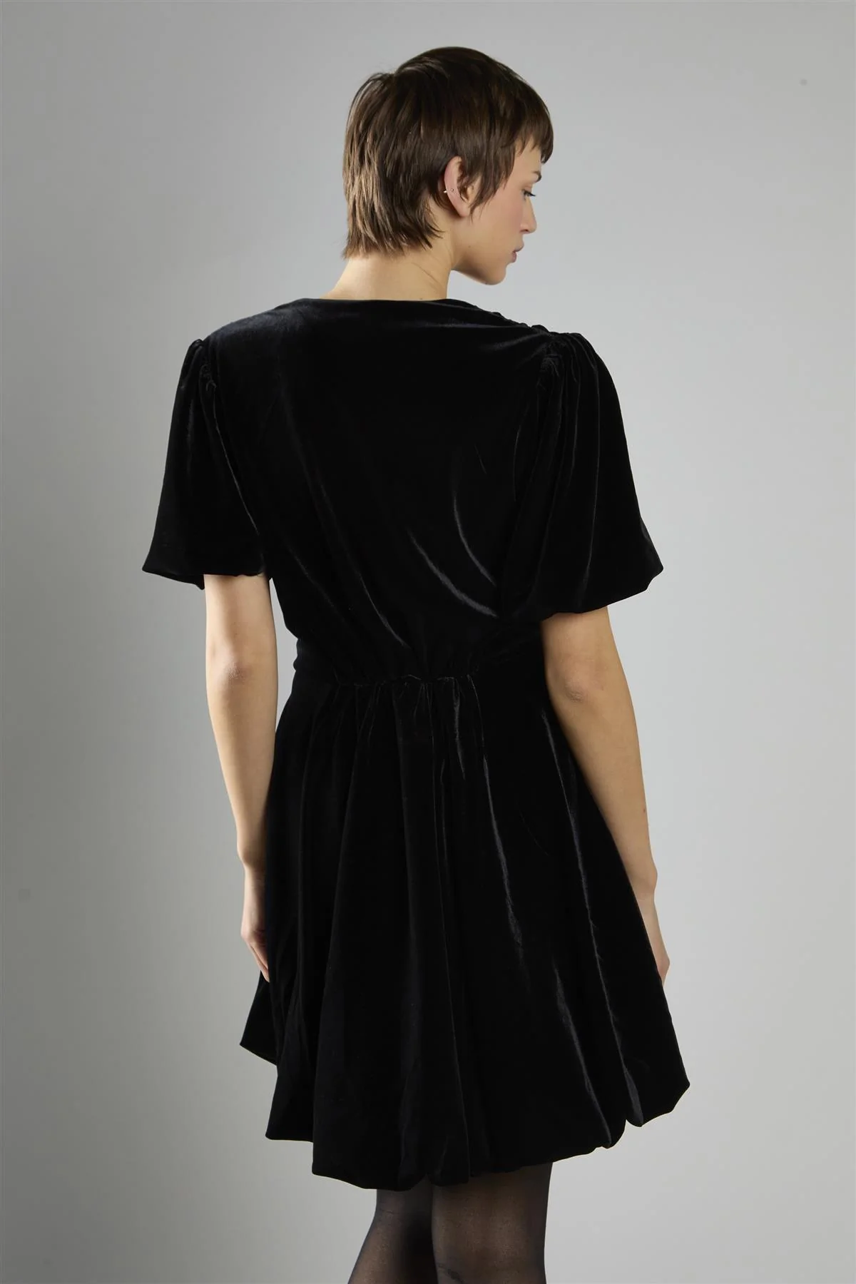 Black Velvet Short Sleeve Skater Mini Dress - Image 2