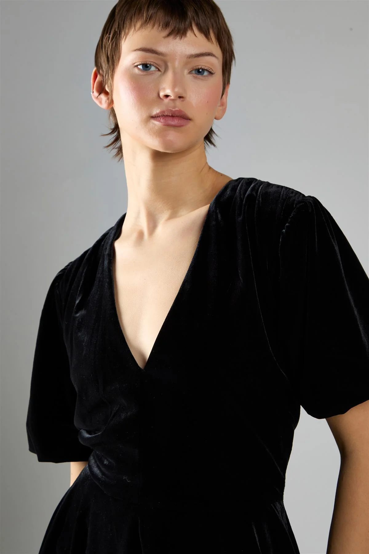 Black Velvet Short Sleeve Skater Mini Dress - Image 4