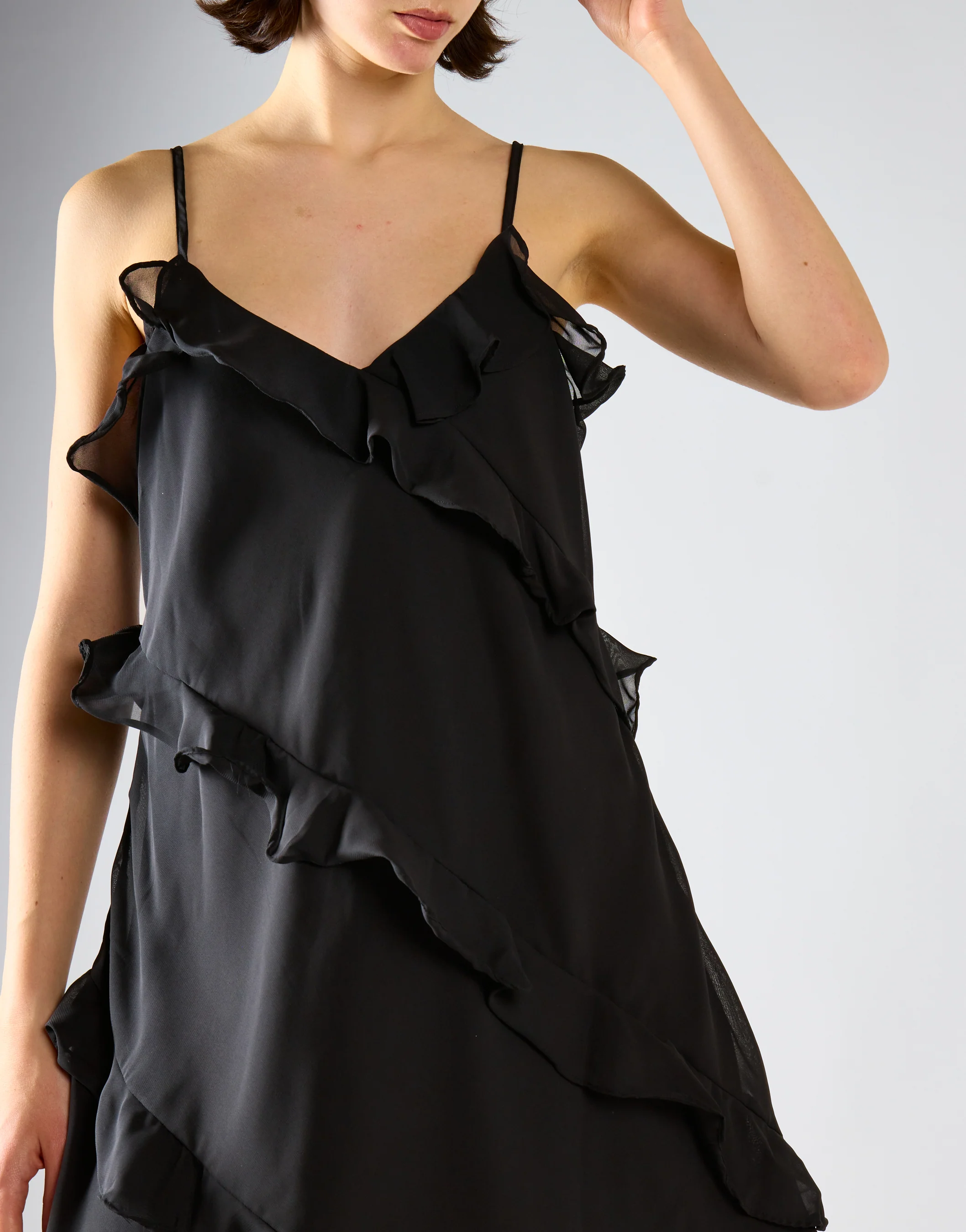 Black Waterfall Ruffle Mini-Dress - Image 4