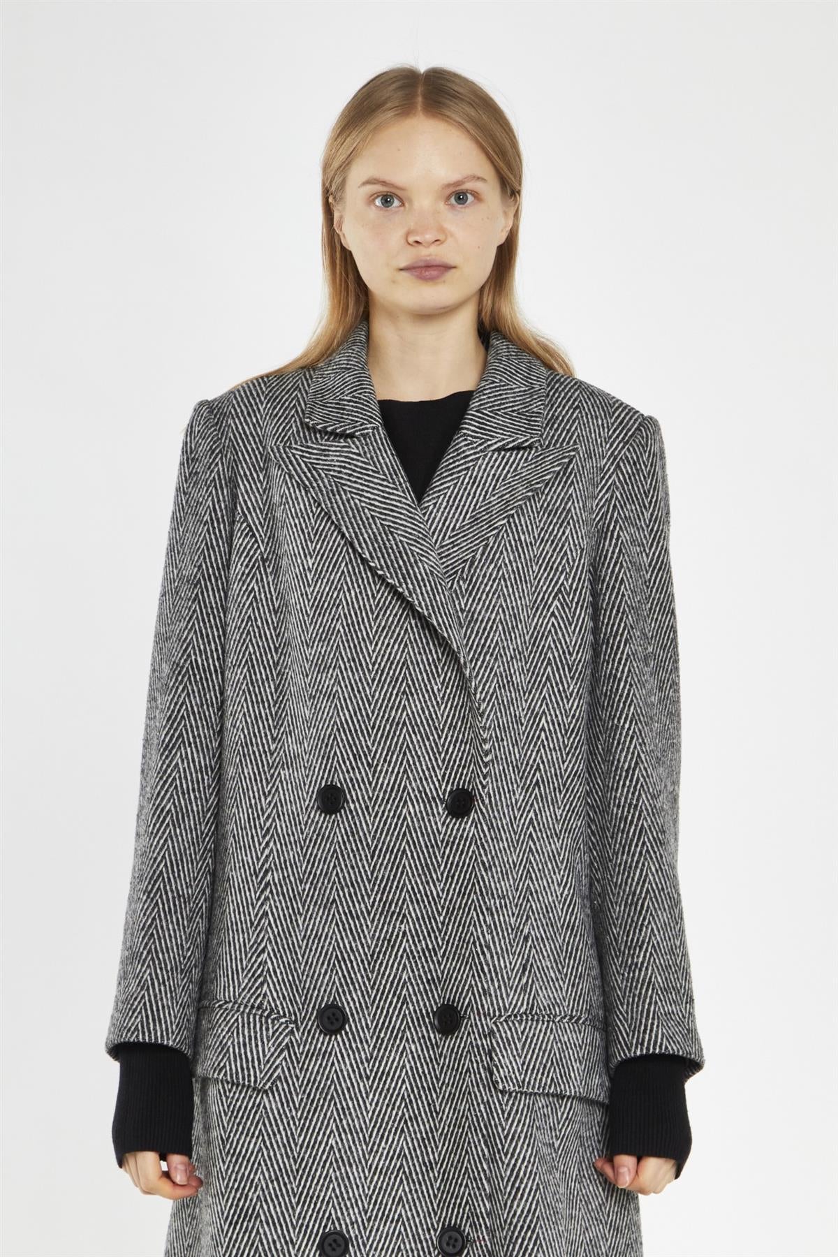 Black-White Chevron Double-Breasted Oversized-Coat - Image 3