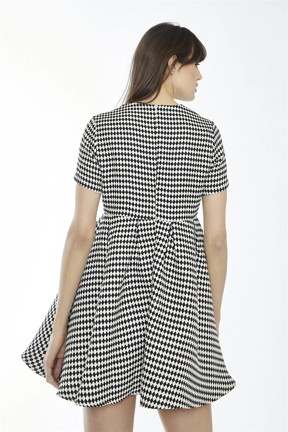Black-White Diamond Crew-Neck Skater Mini-Dress - Image 2