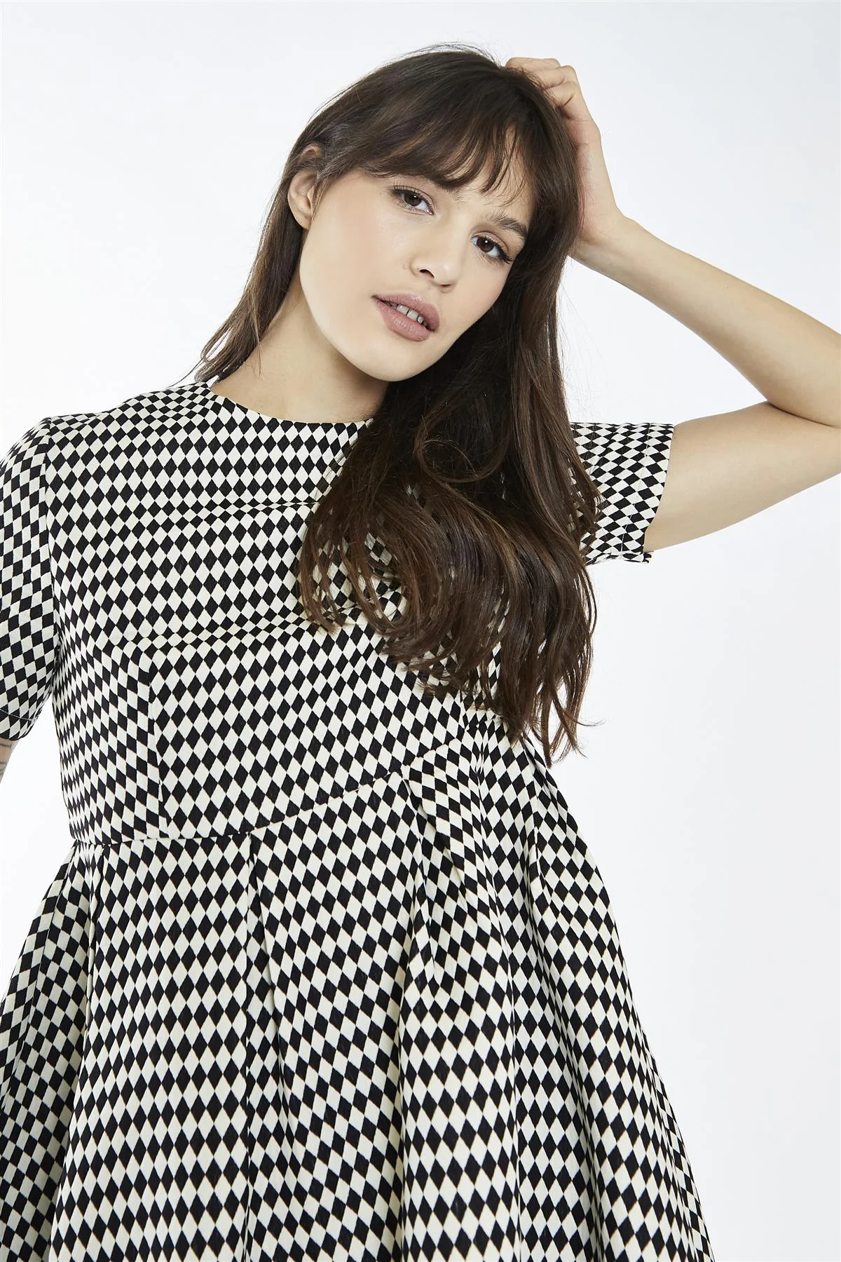 Black-White Diamond Crew-Neck Skater Mini-Dress - Image 4