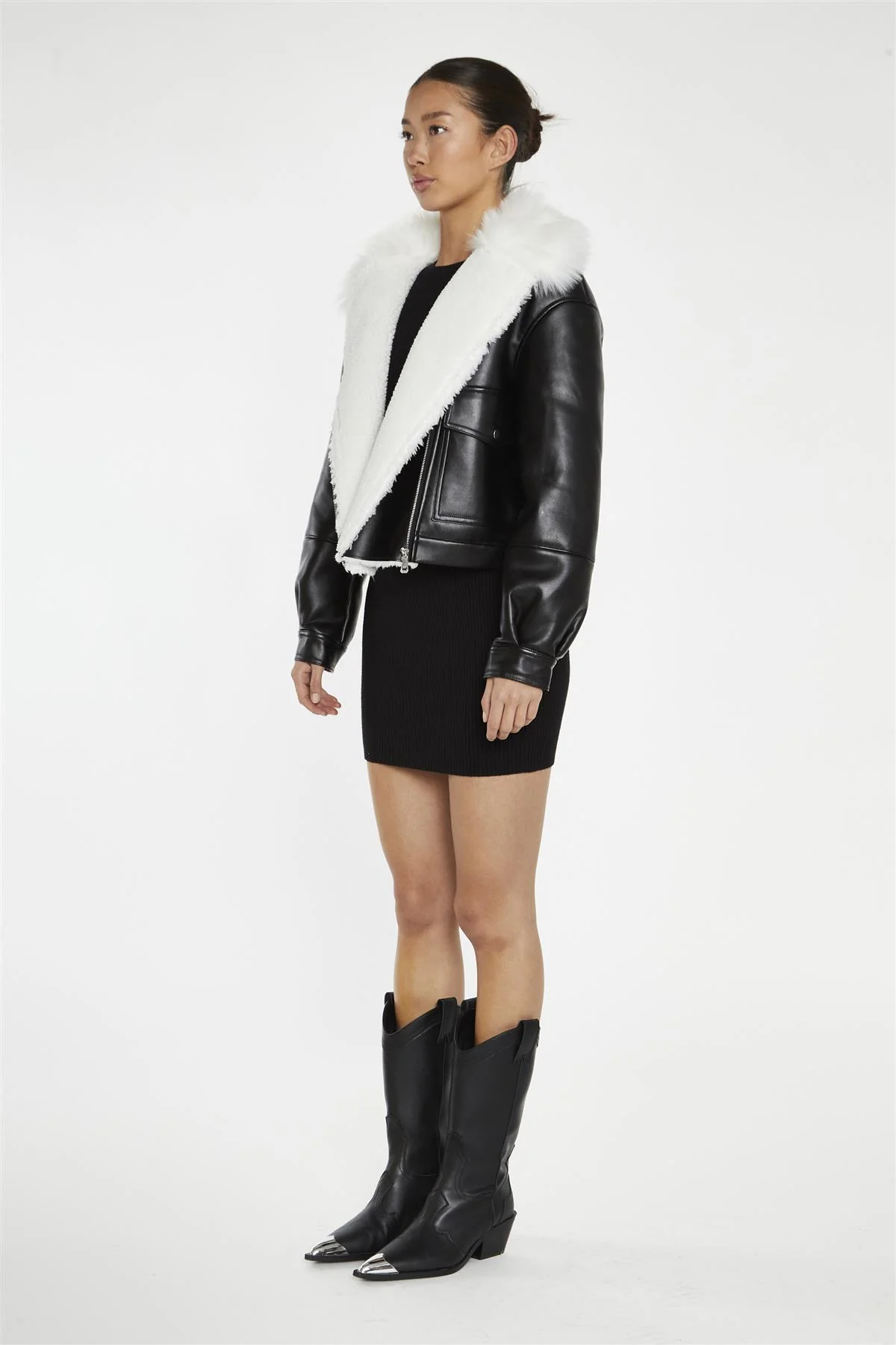 Black-White Faux-Fur PU Jacket - Image 3