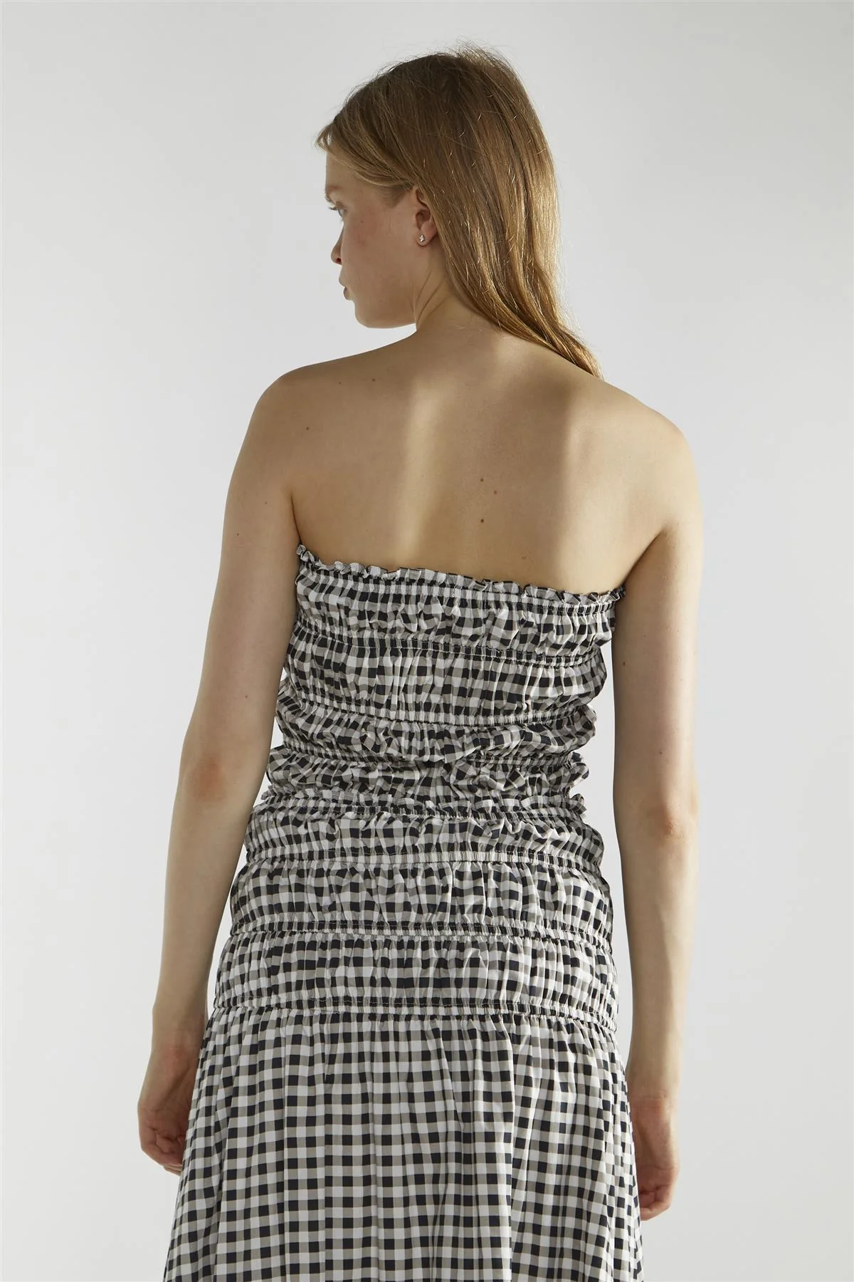 Black White Gingham-Print Bardot Crop-Top - Image 2