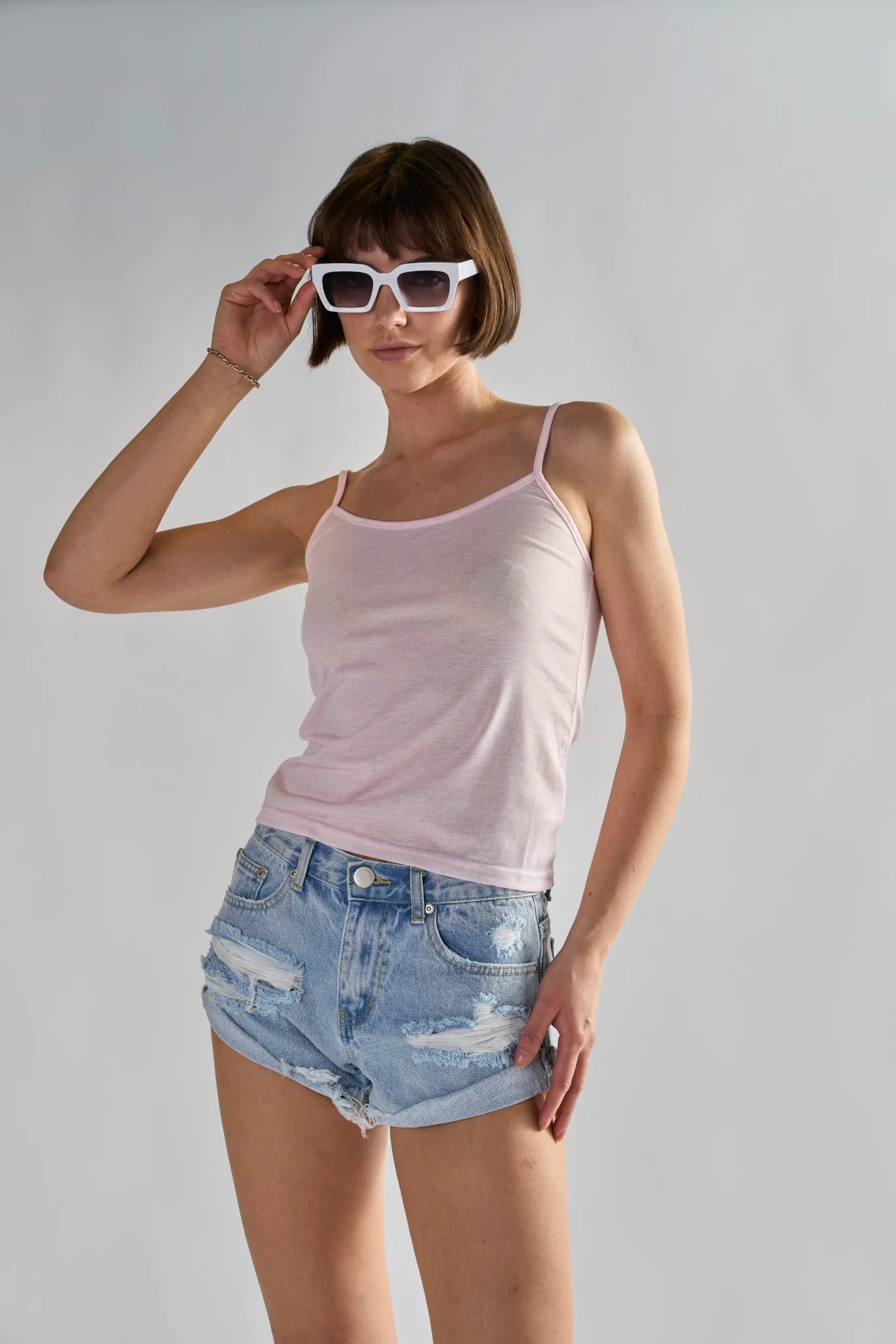 Bleach Stonewash Distressed Denim Shorts - Image 3