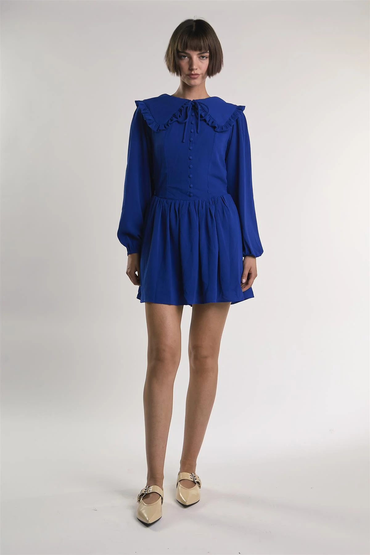 Blue Button-Down-Skater Mini-Dress
