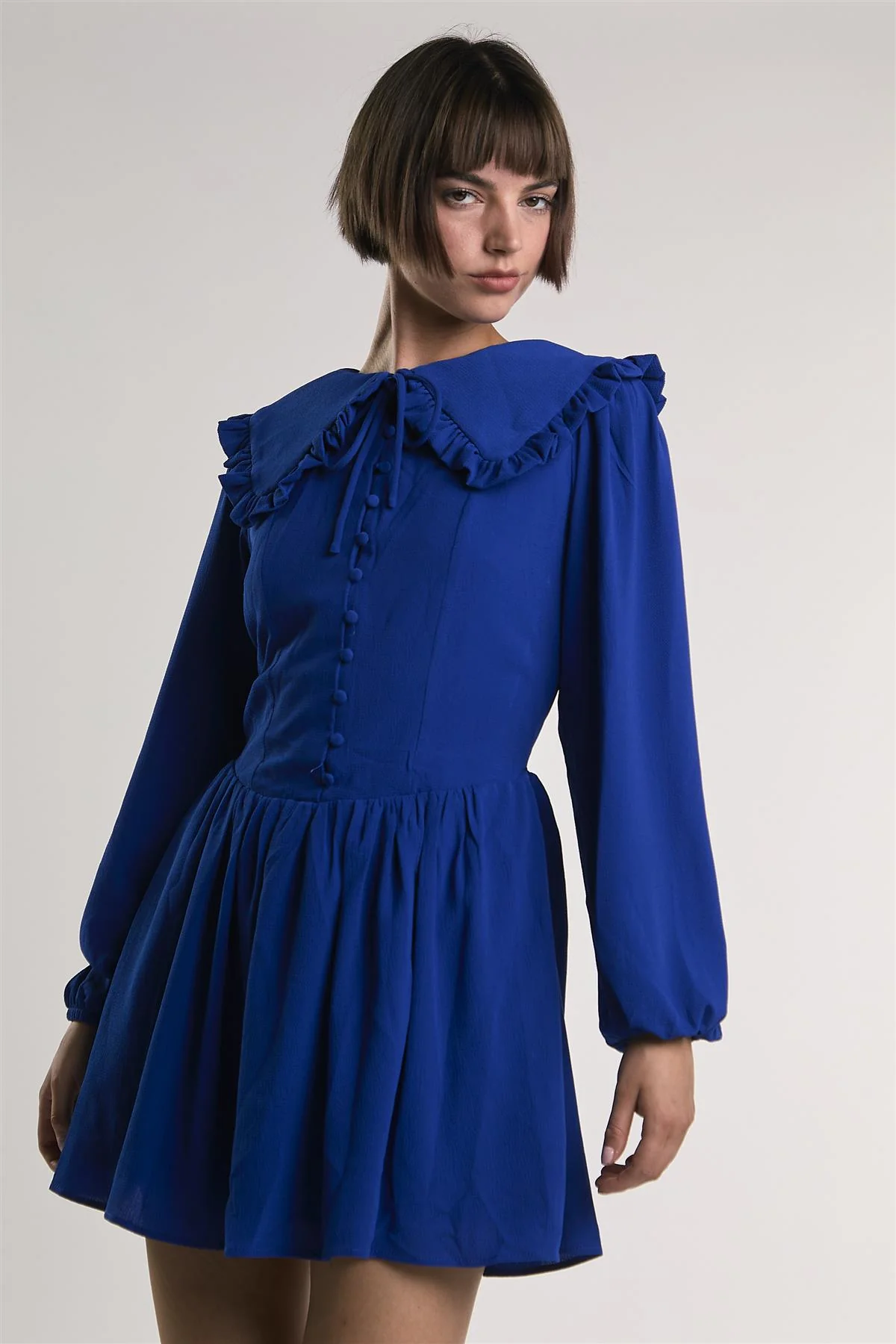 Blue Button-Down-Skater Mini-Dress - Image 3