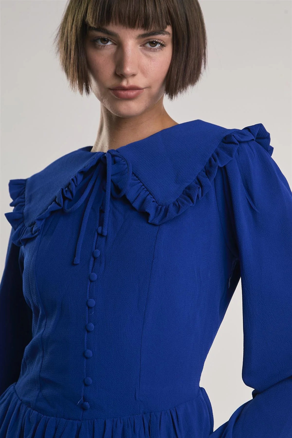 Blue Button-Down-Skater Mini-Dress - Image 4
