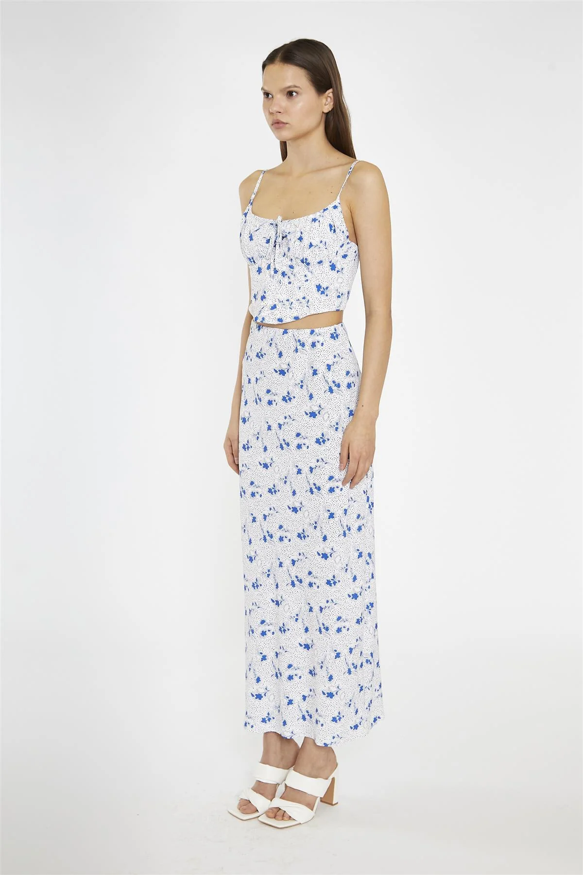 Blue-Dot Vintage-Floral Bias-Cut Midi-Skirt - Image 4