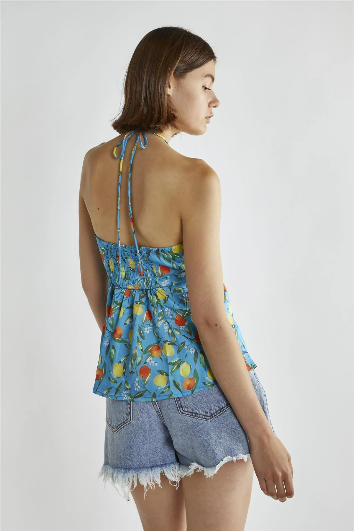 Blue Lemon-Print Halter-Neck Top - Image 2