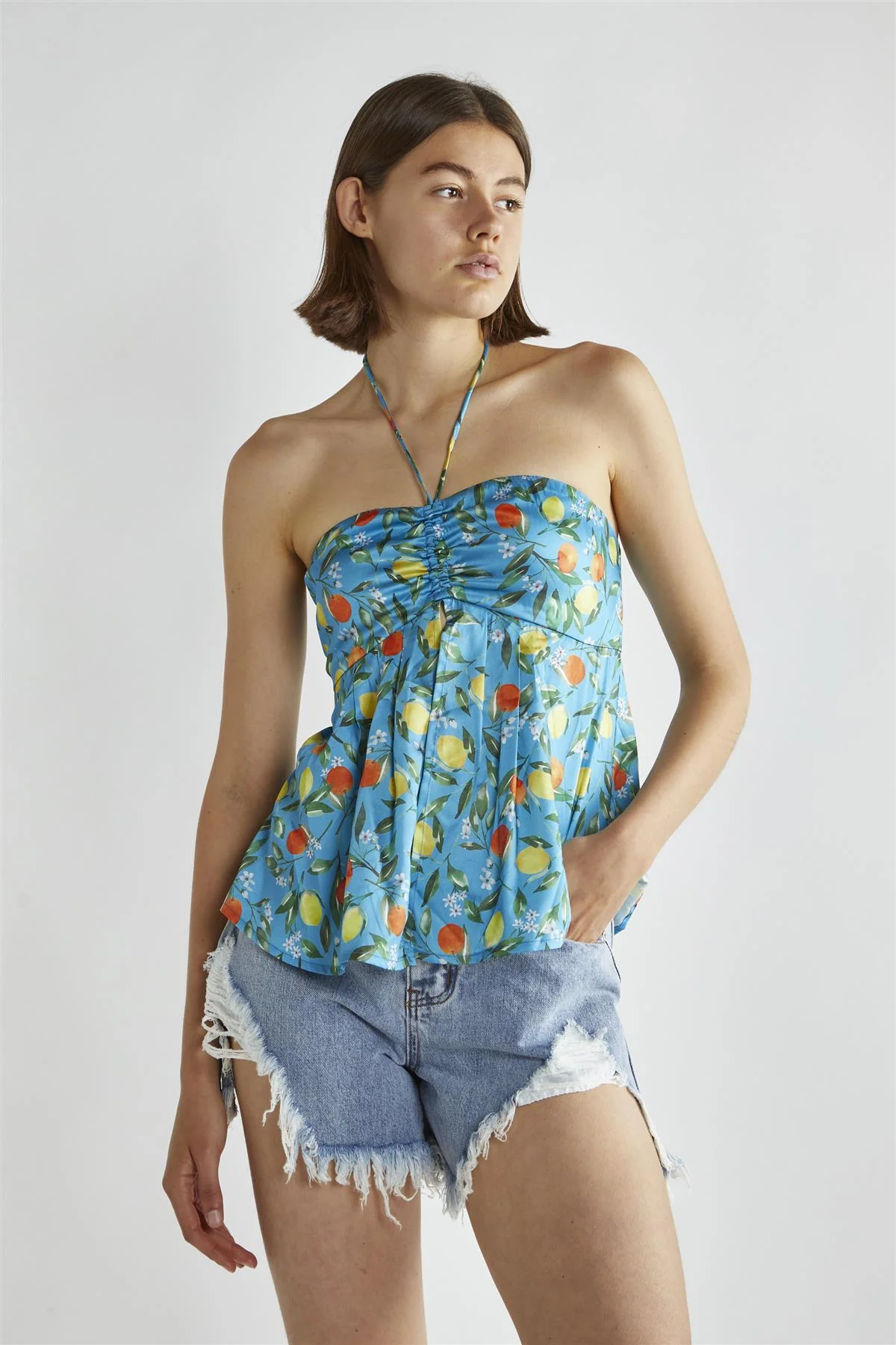 Blue Lemon-Print Halter-Neck Top - Image 3