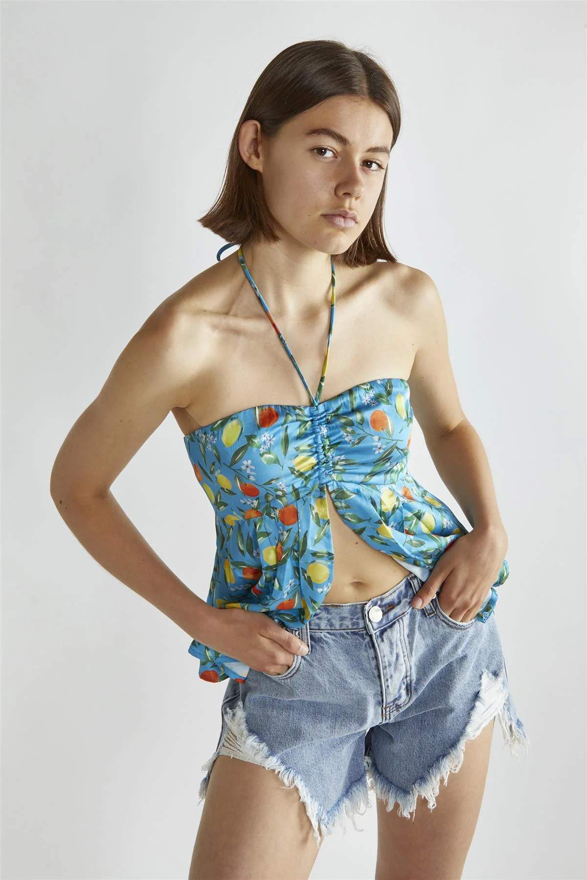 Blue Lemon-Print Halter-Neck Top - Image 4