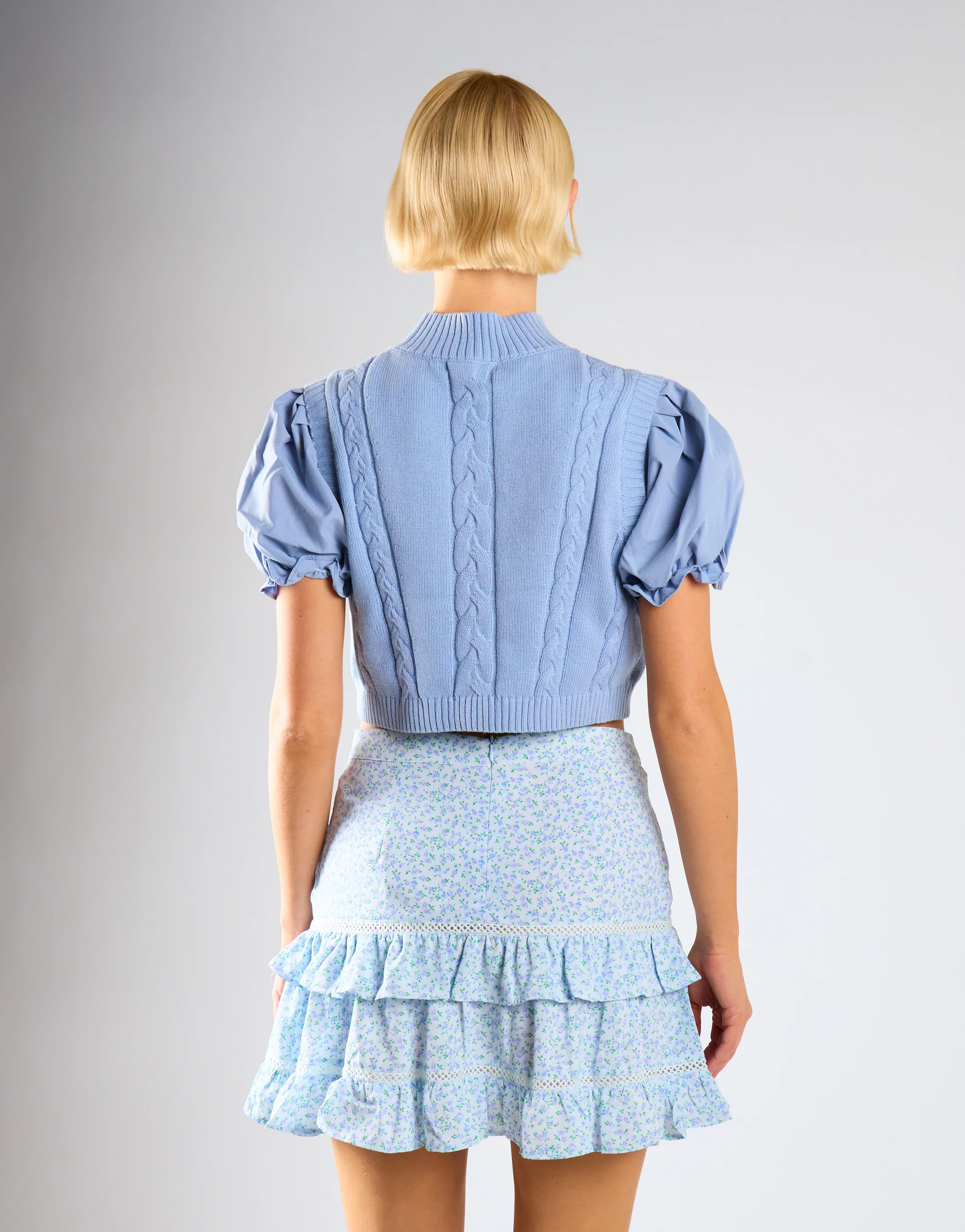 Blue Mini Vintage Rose Ruffle Mini Skirt - Image 4