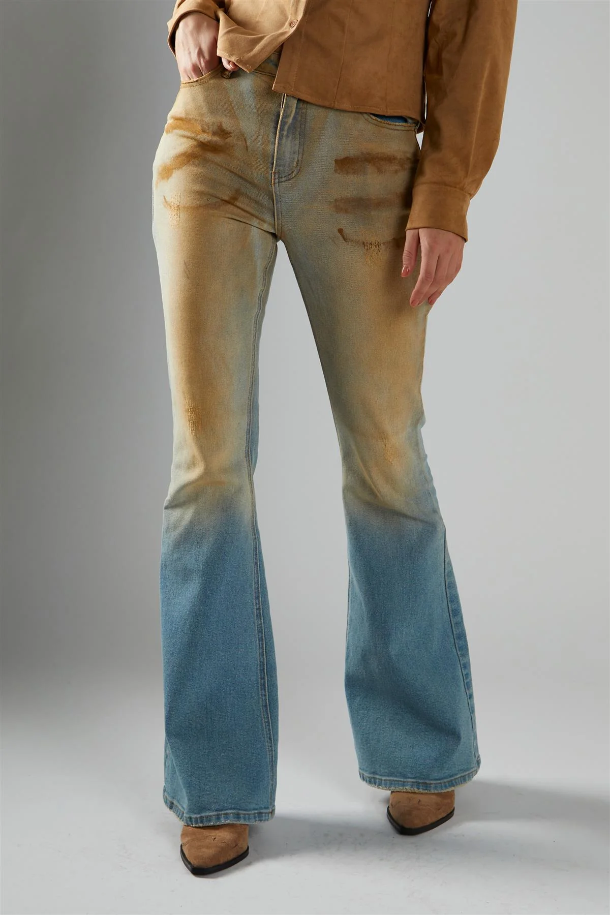 Blue-Mud-Wash Flared Jeans - Image 3