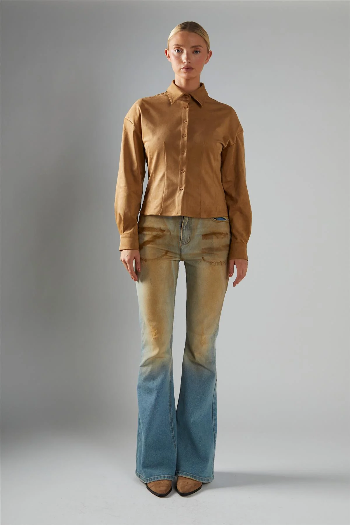 Blue-Mud-Wash Flared Jeans - Image 5