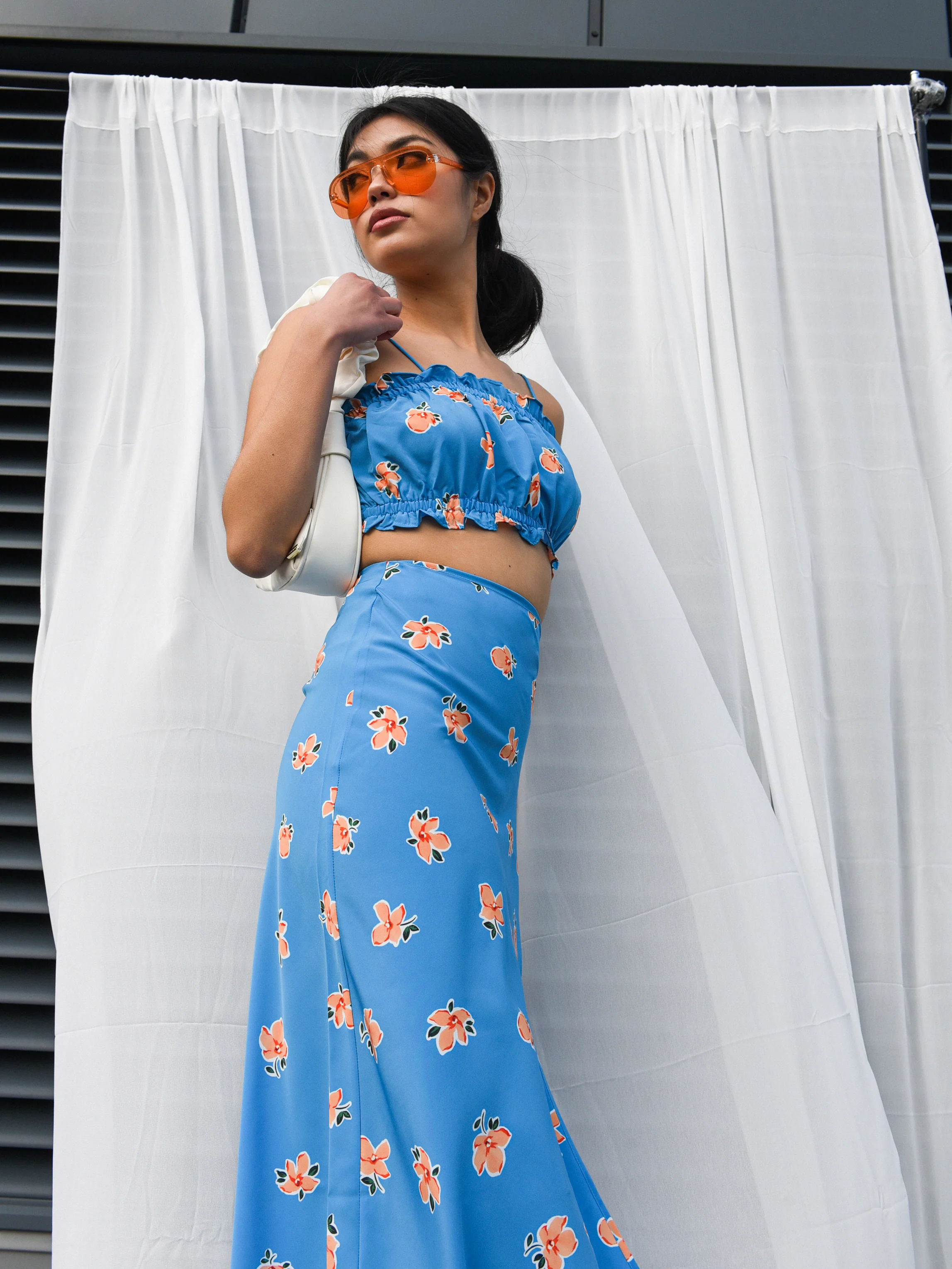 Glamorous Care Blue Orange Floral Crop Top - Image 2