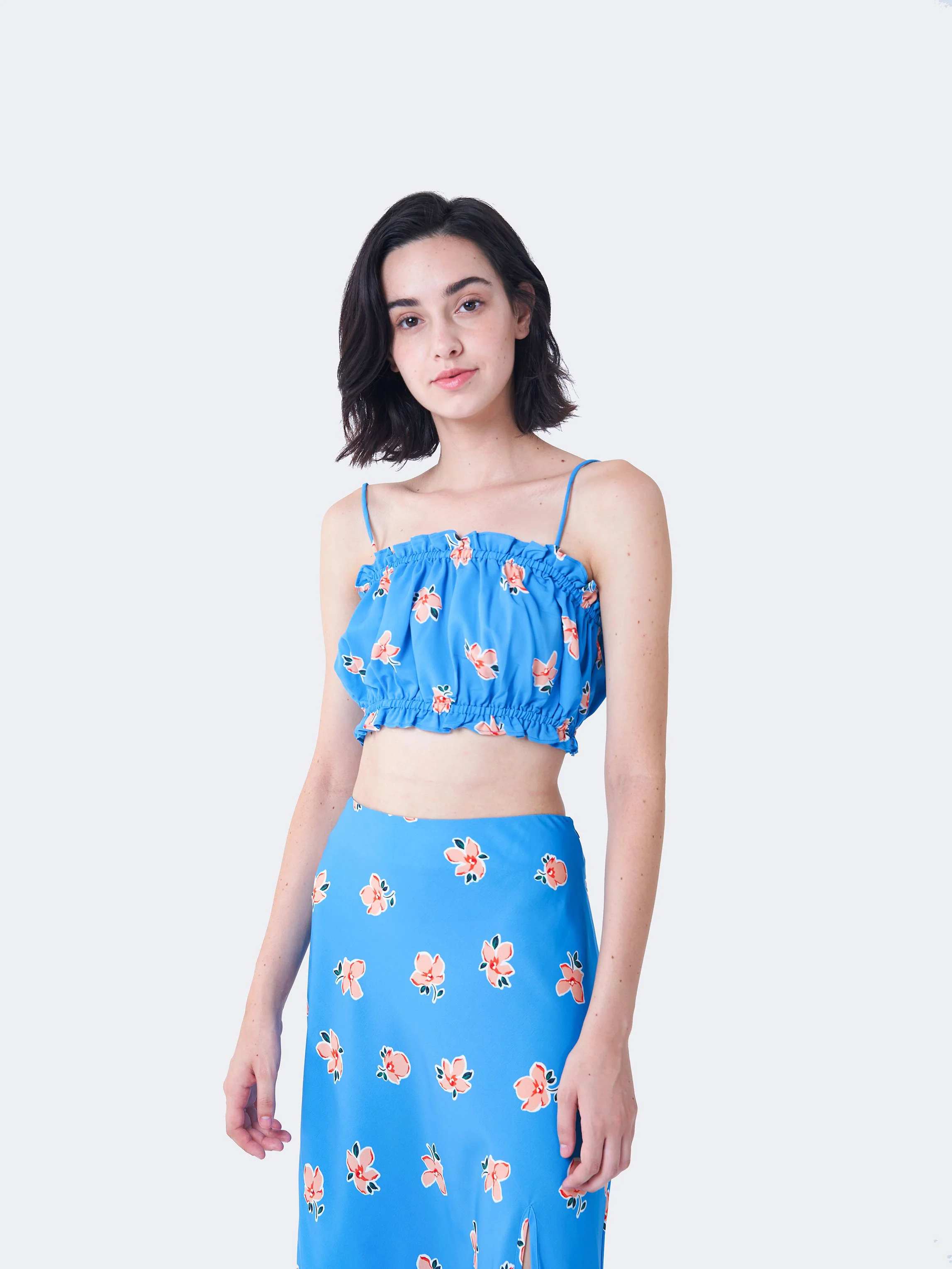 Glamorous Care Blue Orange Floral Midi Skirt - Image 4