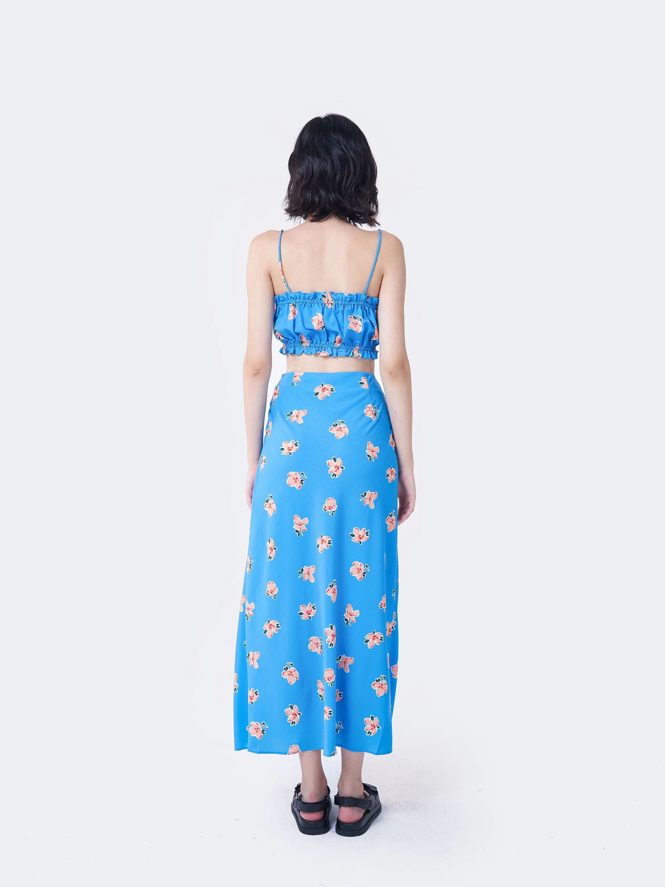 Glamorous Care Blue Orange Floral Midi Skirt - Image 5