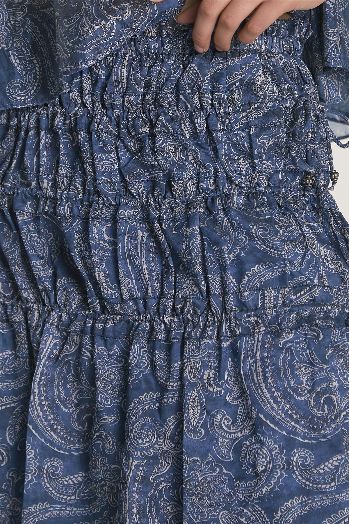 Blue Paisley Ruched Flowy Midaxi Skirt - Image 4