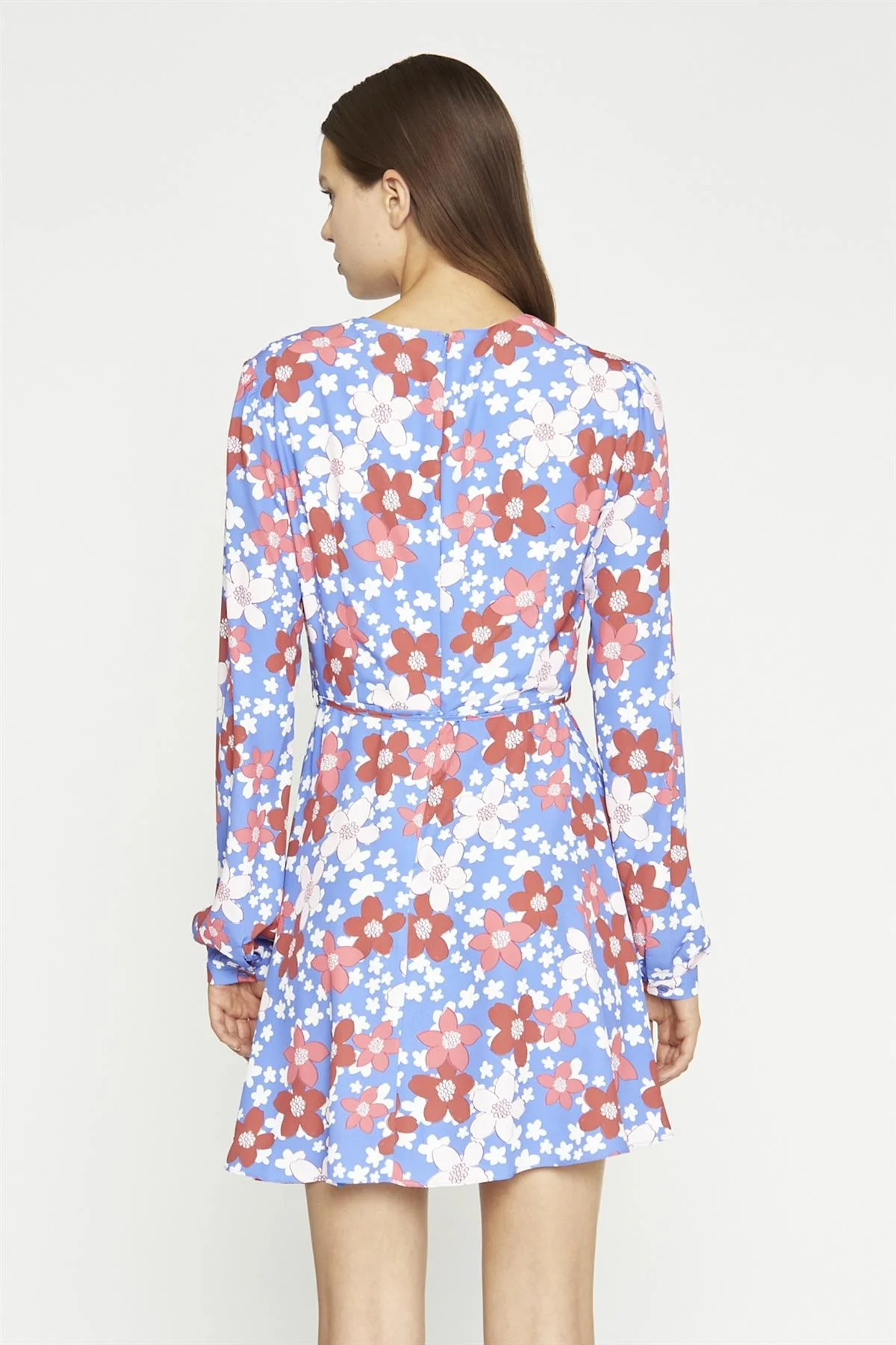 Blue-Red Flower V-Neck Mini-Dress - Image 5