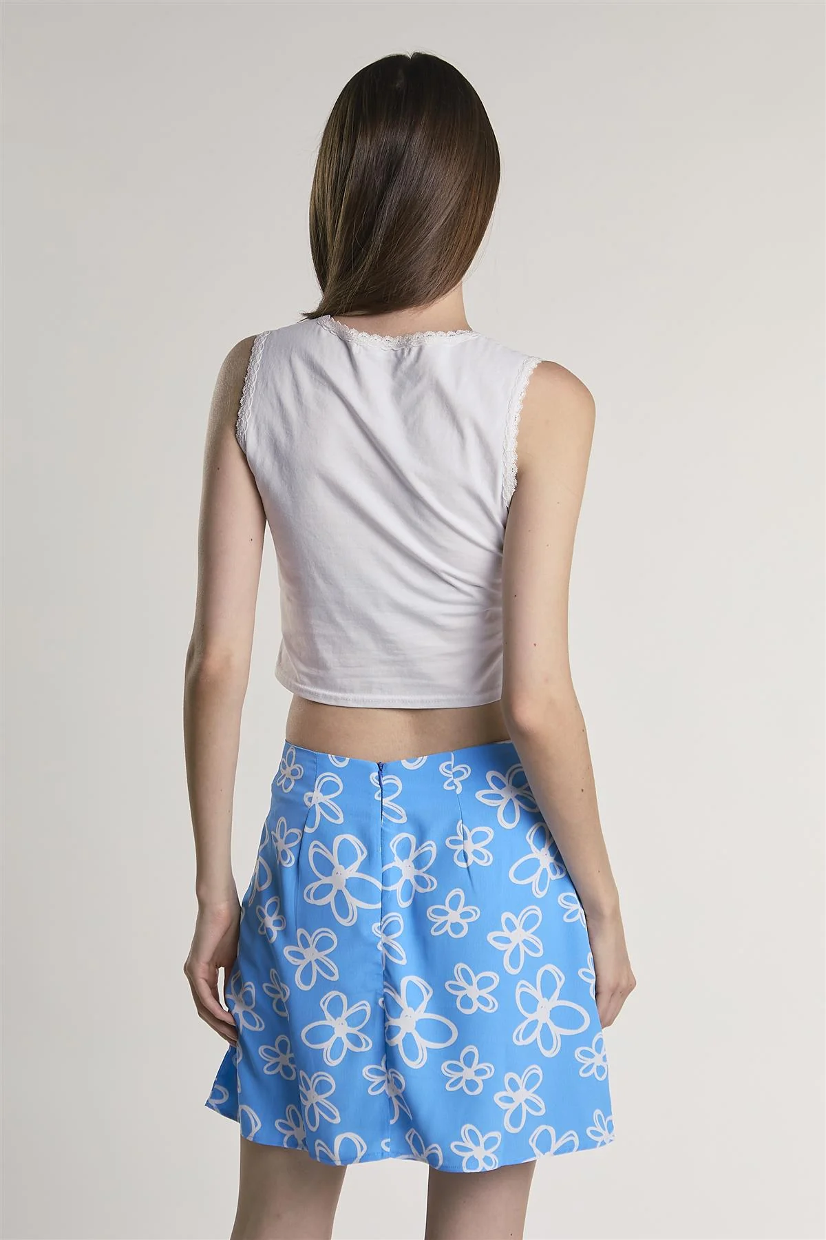 Blue-Scribble-Daisy Side-Slit Mini-Skirt - Image 2