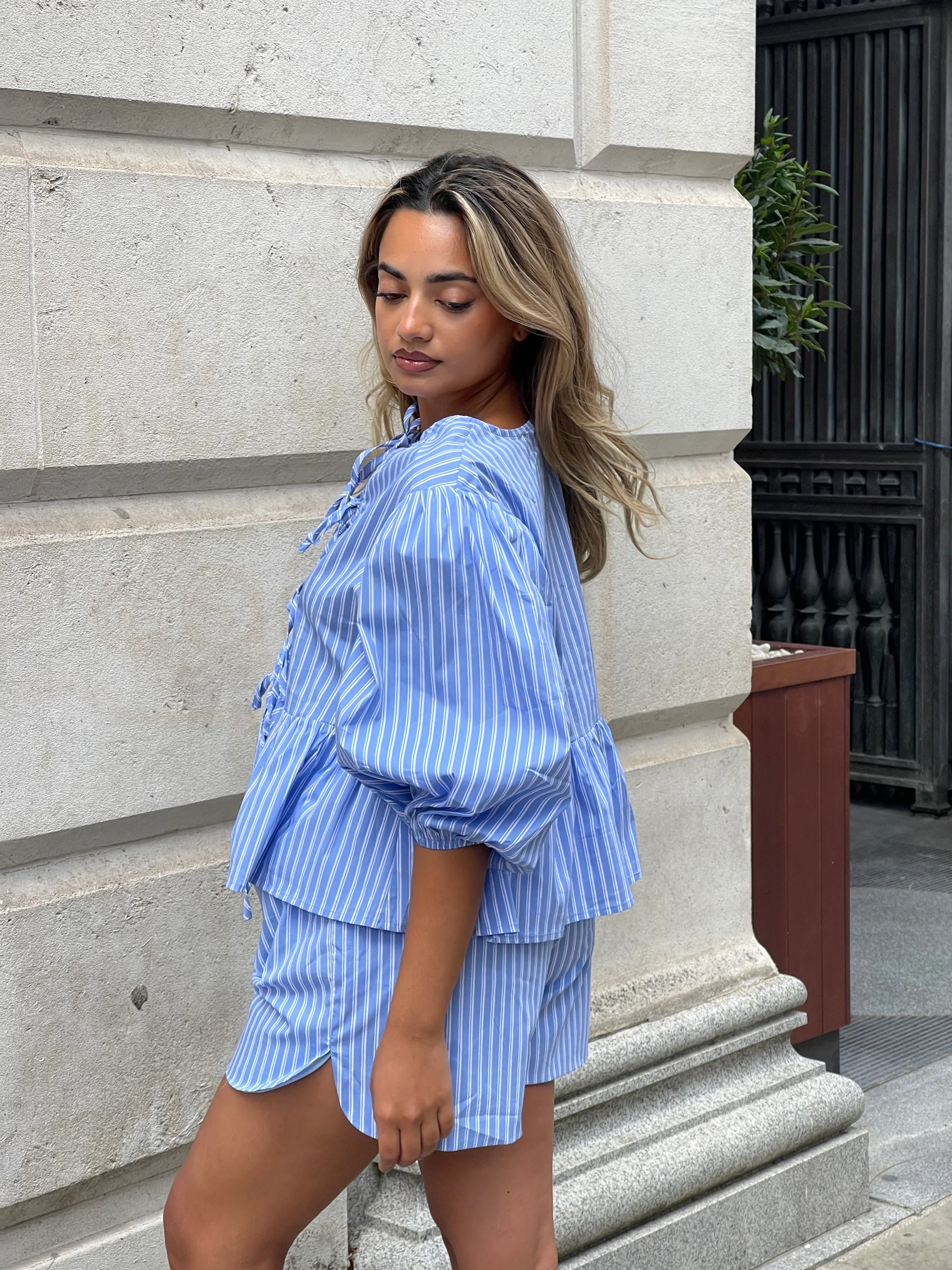 Blue-Stripe Side Split Shorts - Image 3