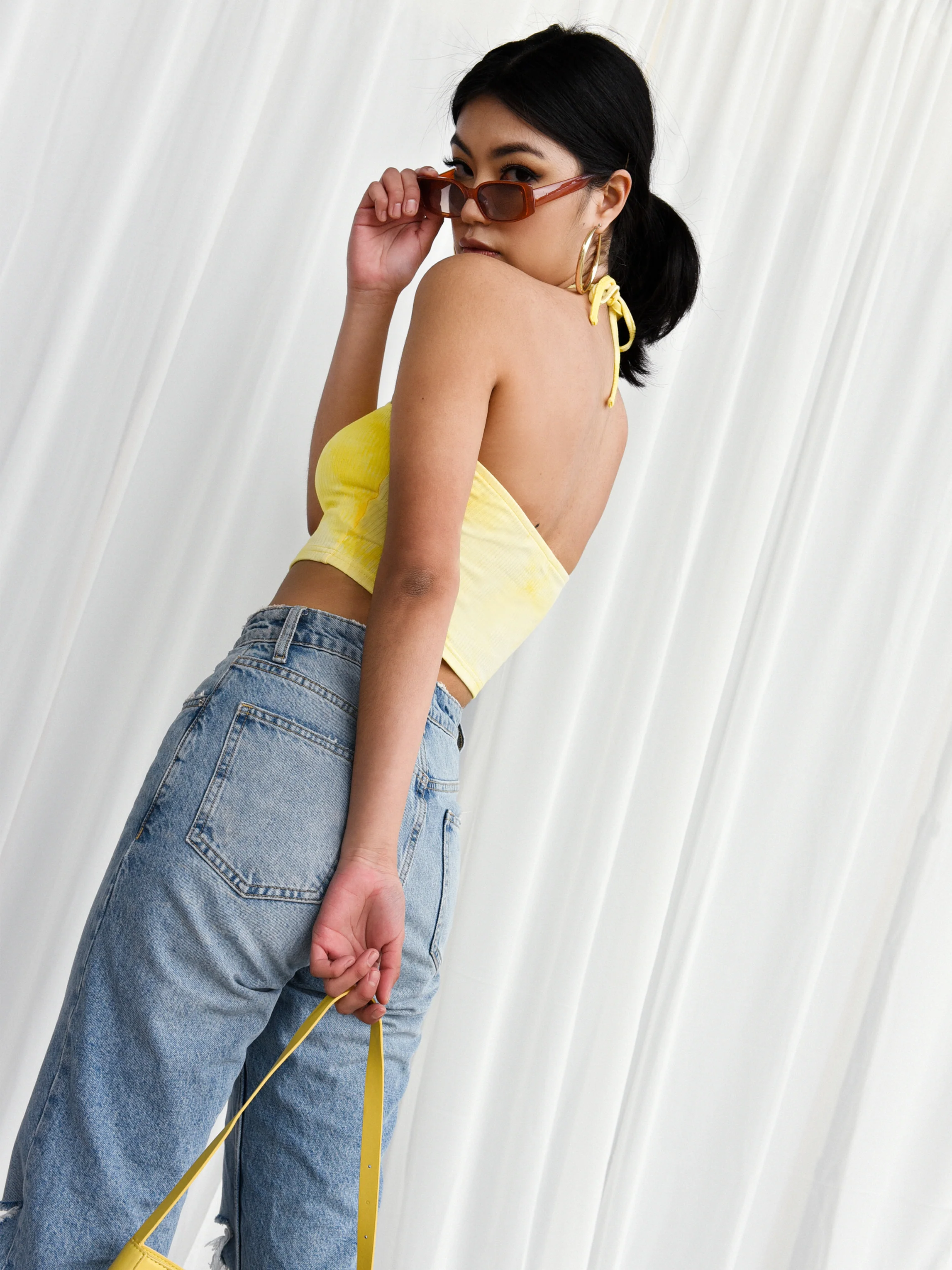 Glamorous Yellow Tie Dye Halter Neck Crop Top - Image 2