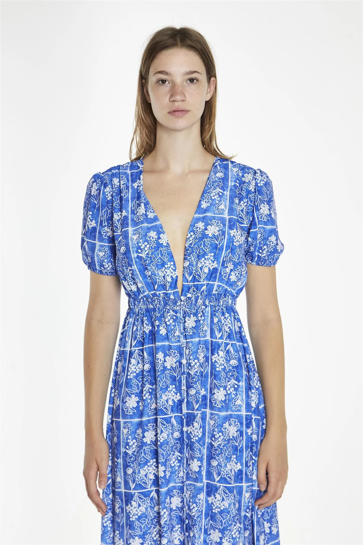 Blue-Tile Button-Front Midaxi-Dress - Image 3