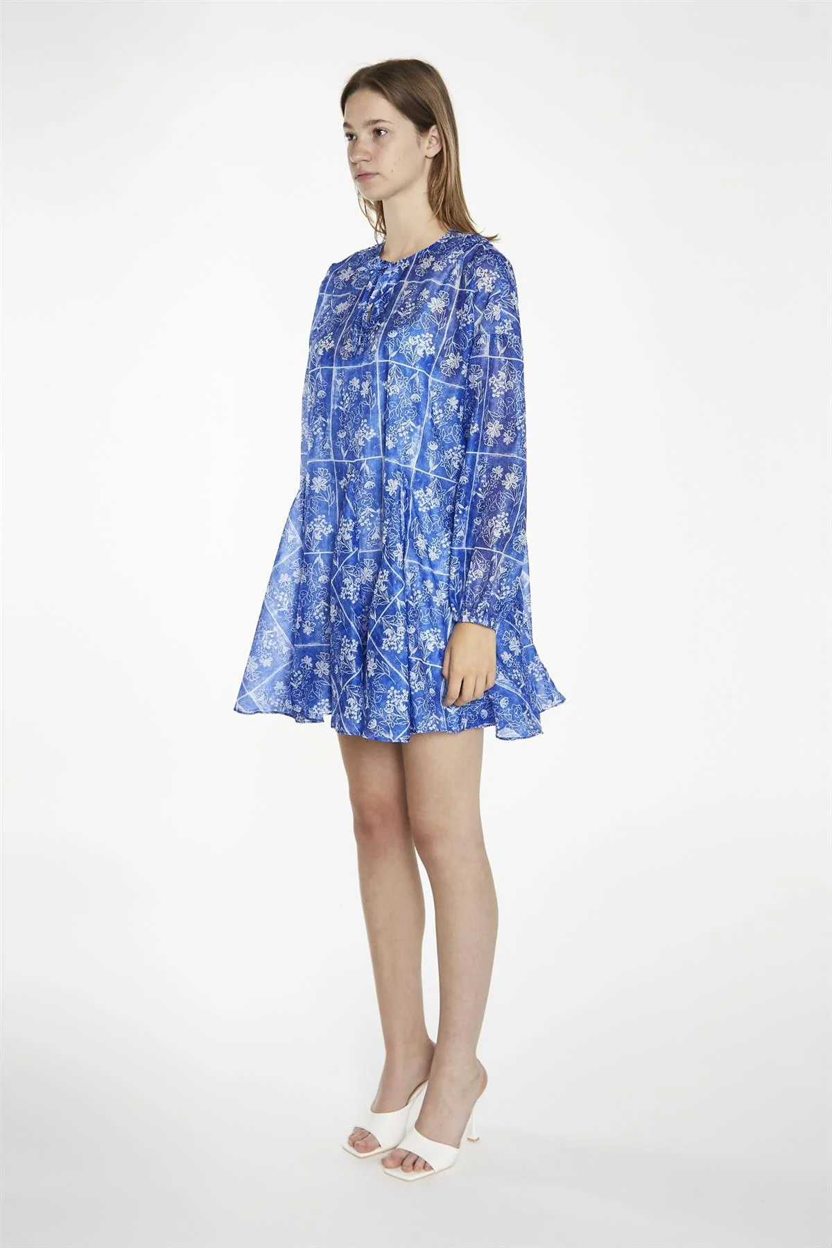 Blue-Tile Organza Oversized Swing Mini-Dress - Image 4