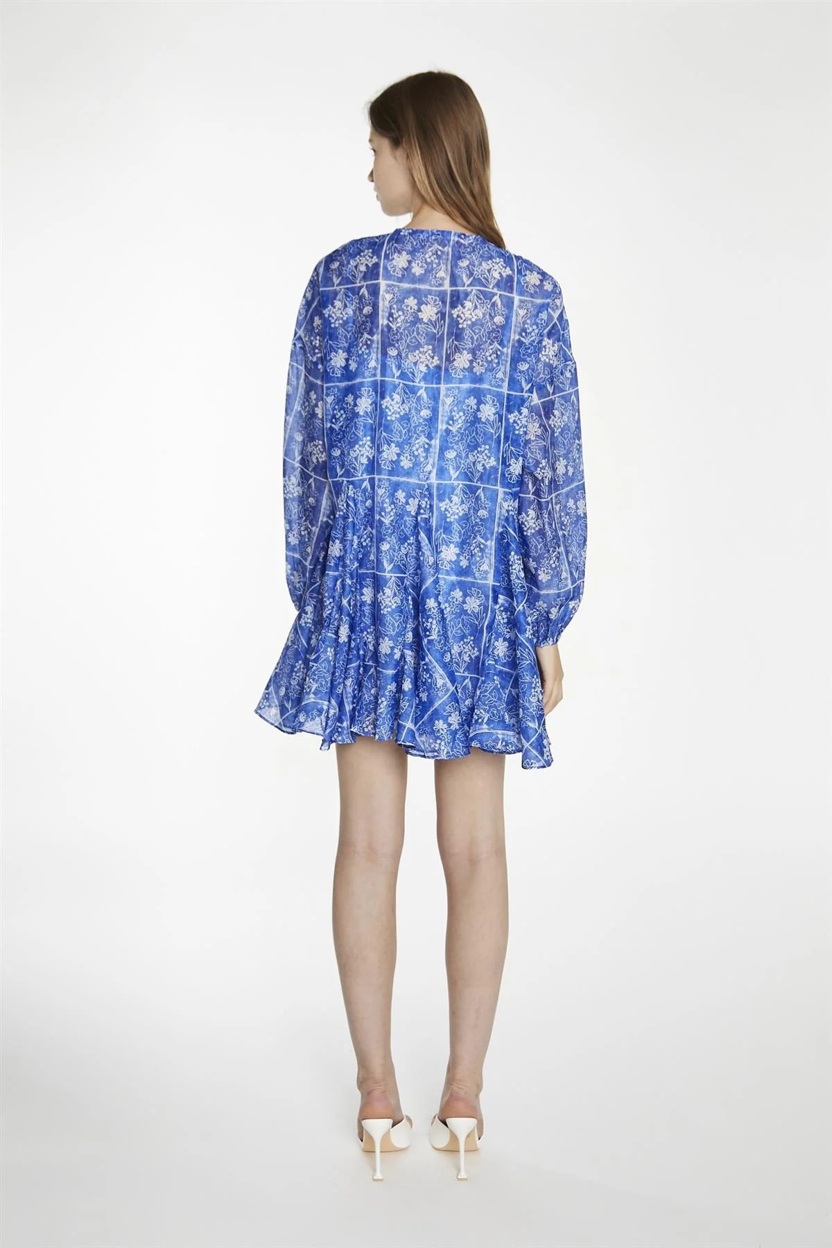 Blue-Tile Organza Oversized Swing Mini-Dress - Image 6