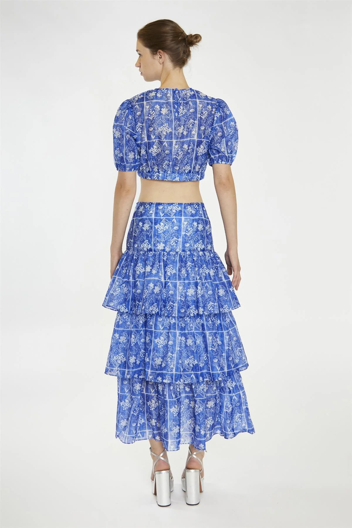 Blue-Tile Organza Puff Sleeve Crop-Top - Image 2