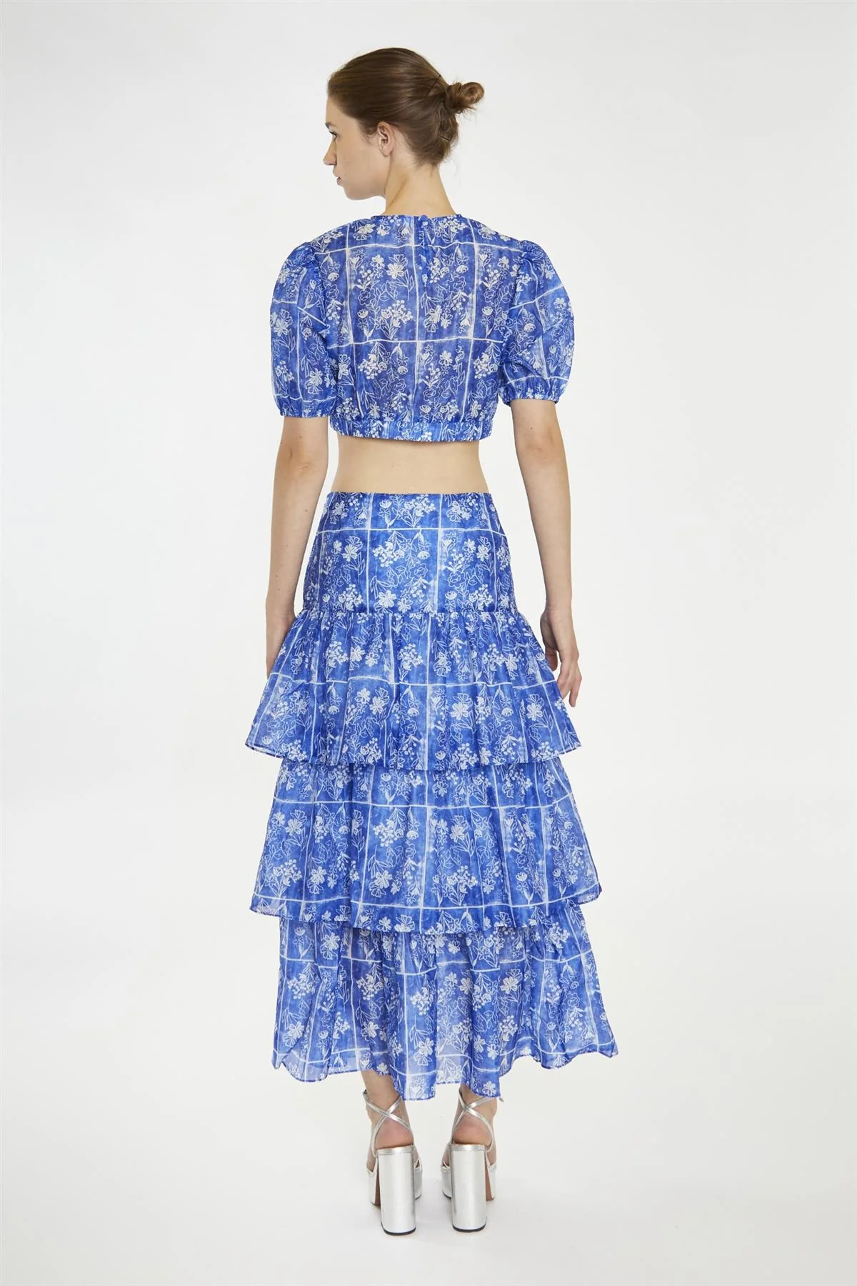 Blue-Tile Organza Tiered Ruffle Midaxi-Skirt - Image 2