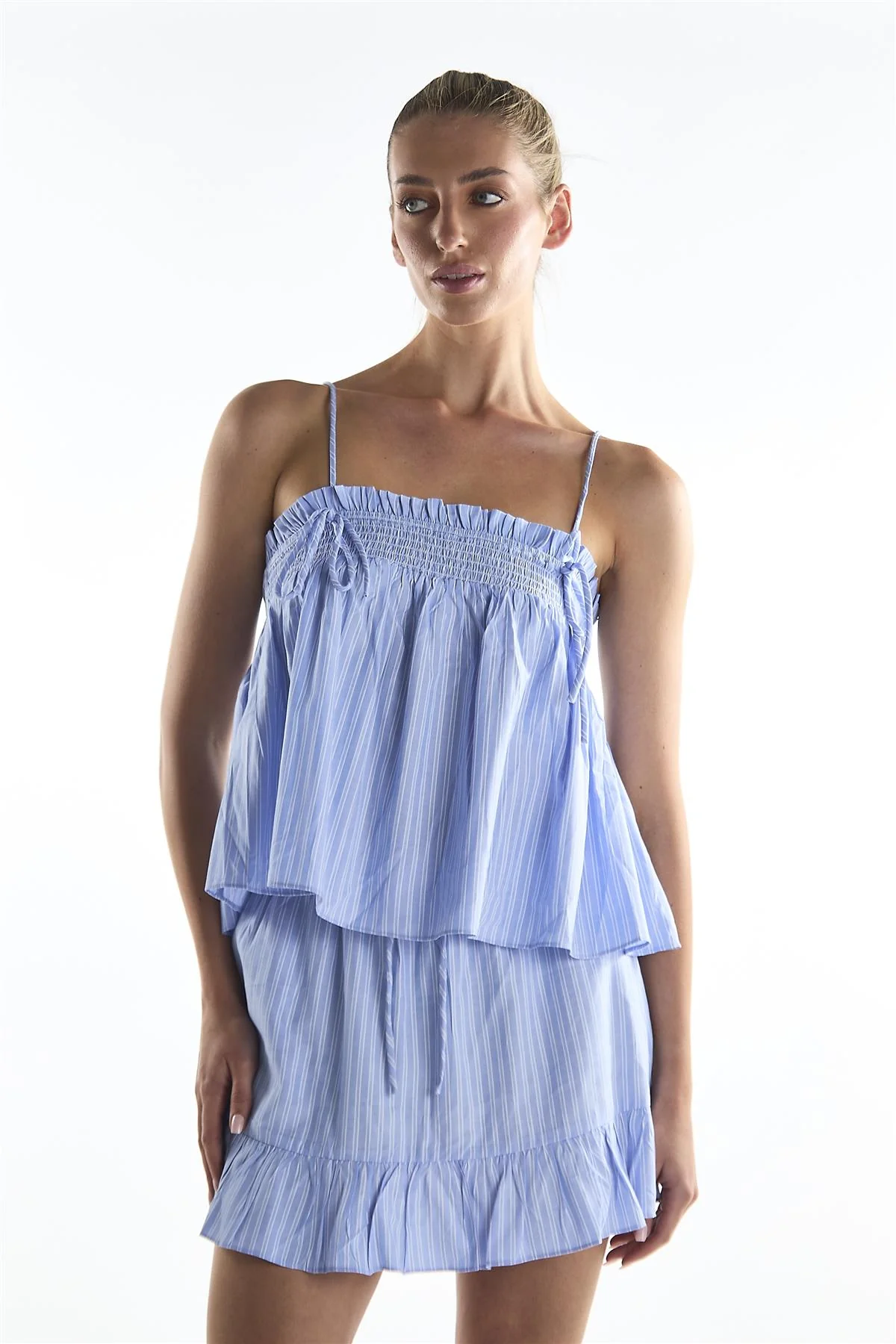 Blue White Ticking Cami Top with Ties
