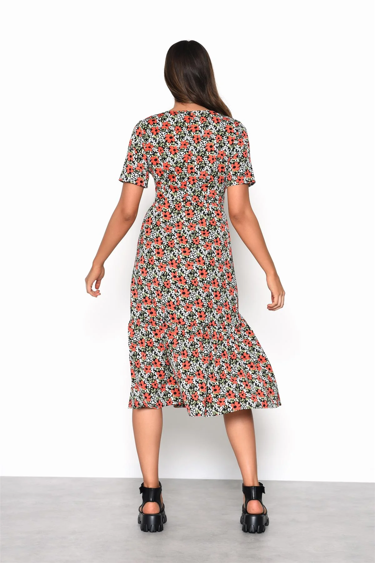 Bold-Multi-Floral V-Neck Midi-Dress - Image 2