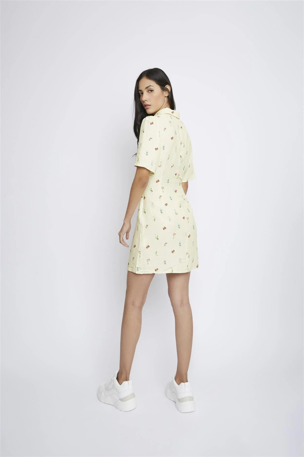 Botanical-Ditsy Cinched-Waist-Quarter-Zip Mini-Dress - Image 2