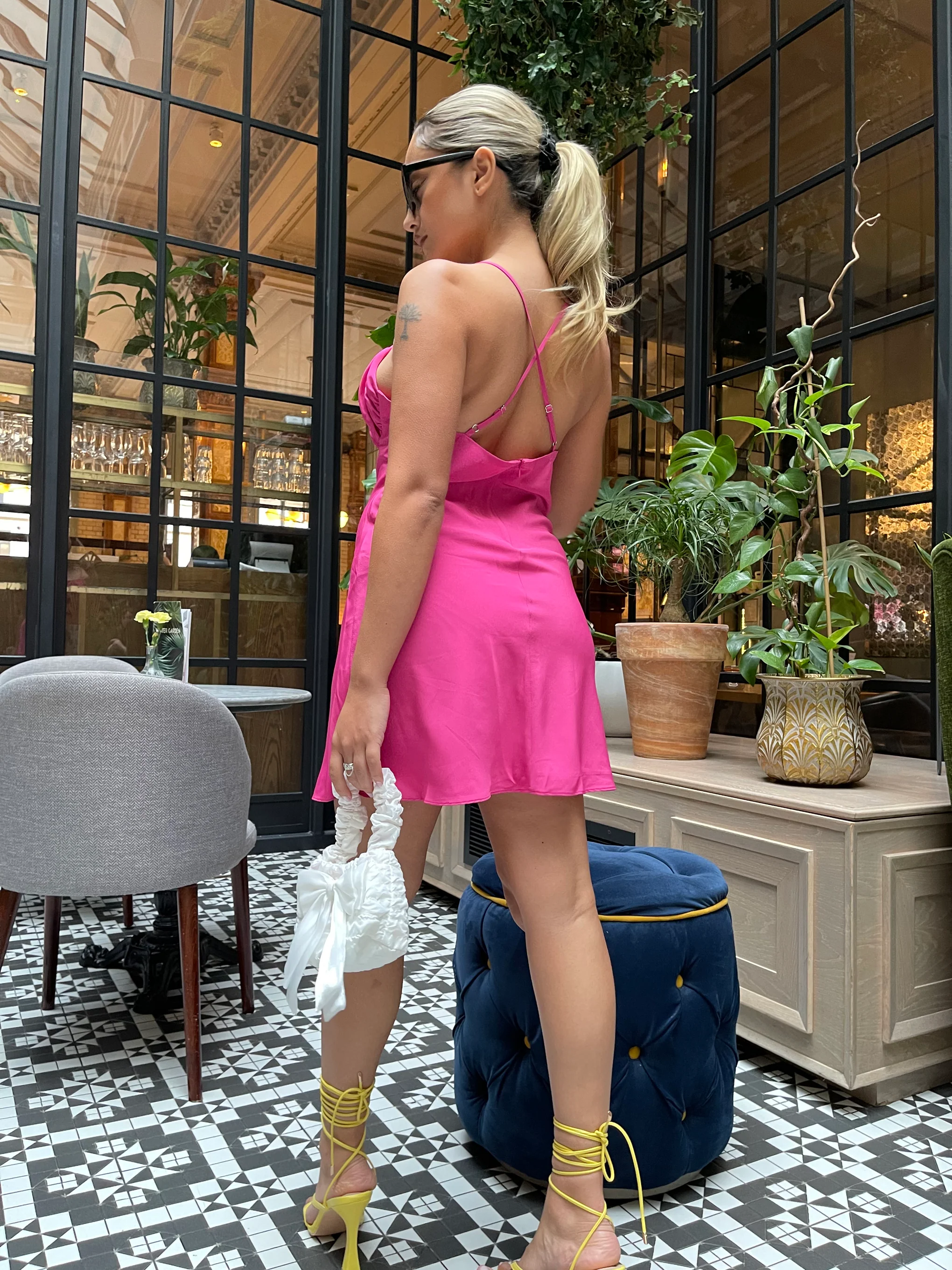 Bright-Pink Gathered-Bust Mini-Dress - Image 2