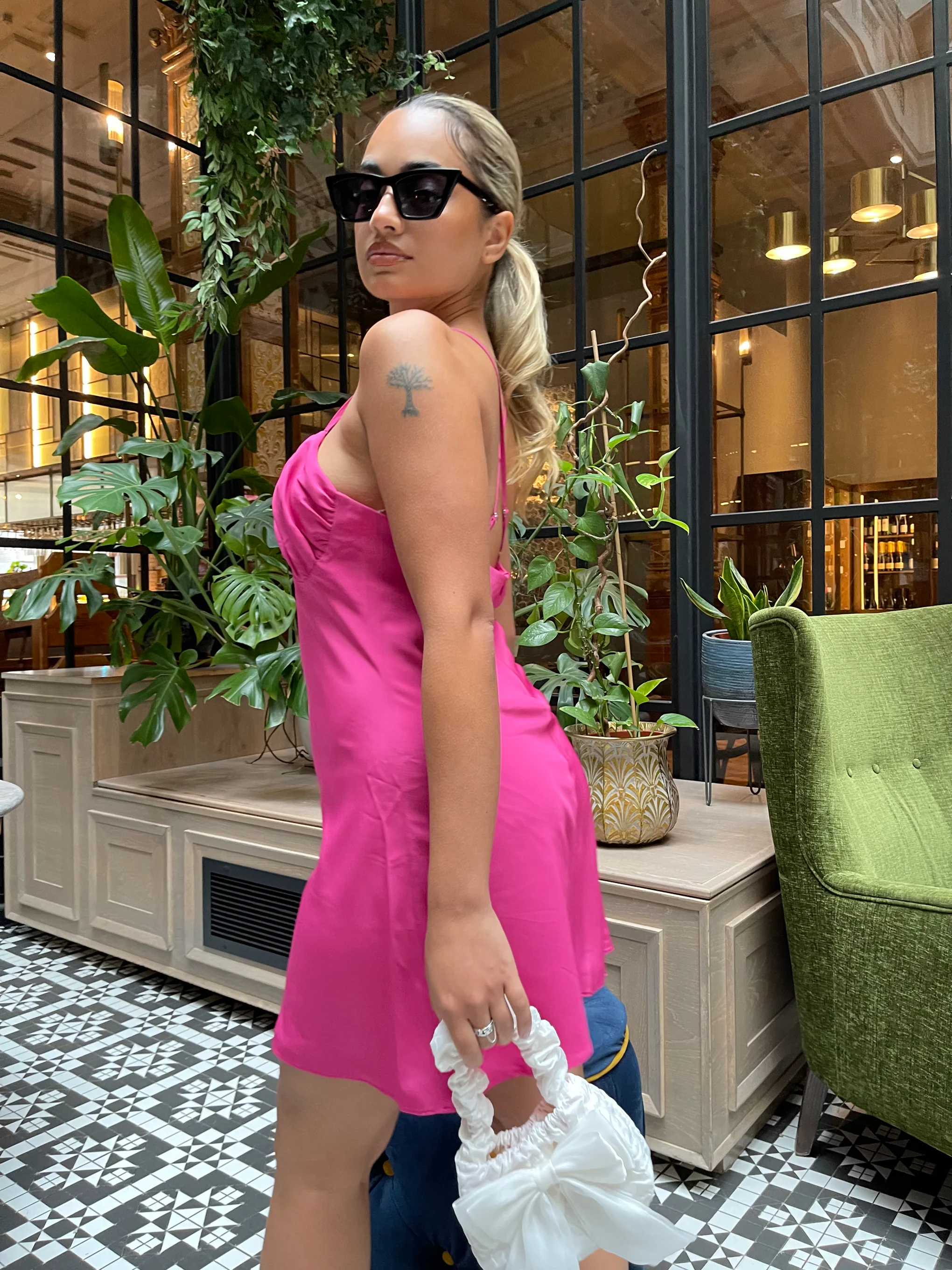 Bright-Pink Gathered-Bust Mini-Dress - Image 4