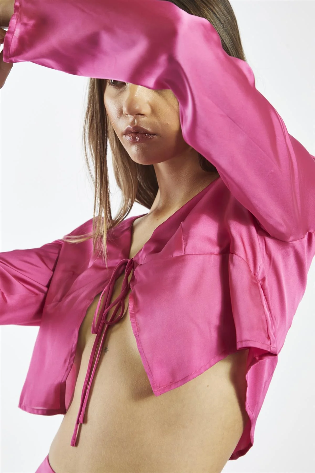 Bright-Pink Tie-Front Crop-Top - Image 4