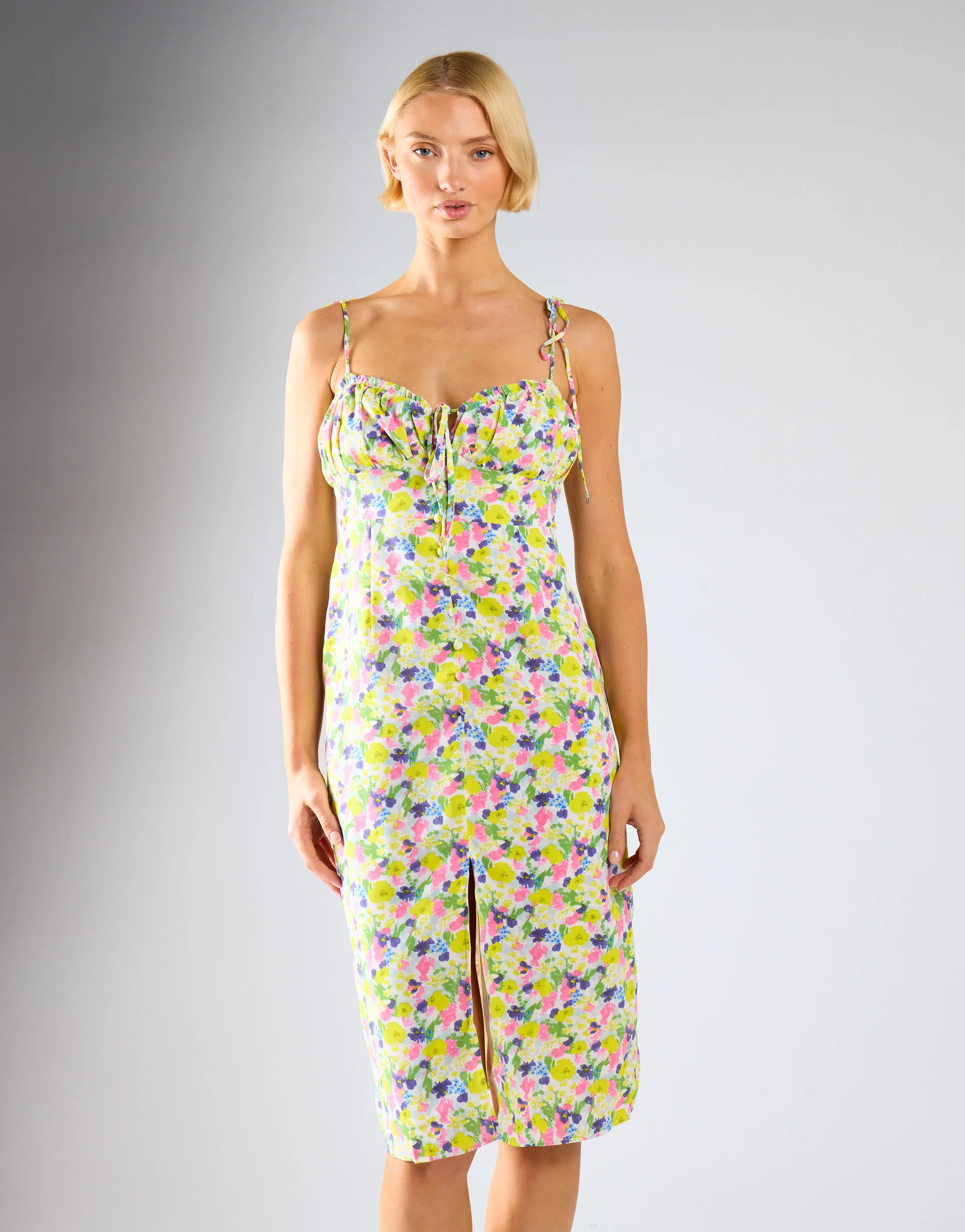 Bright-Watercolour Floral Milkmaid Midi-Dress - Image 2
