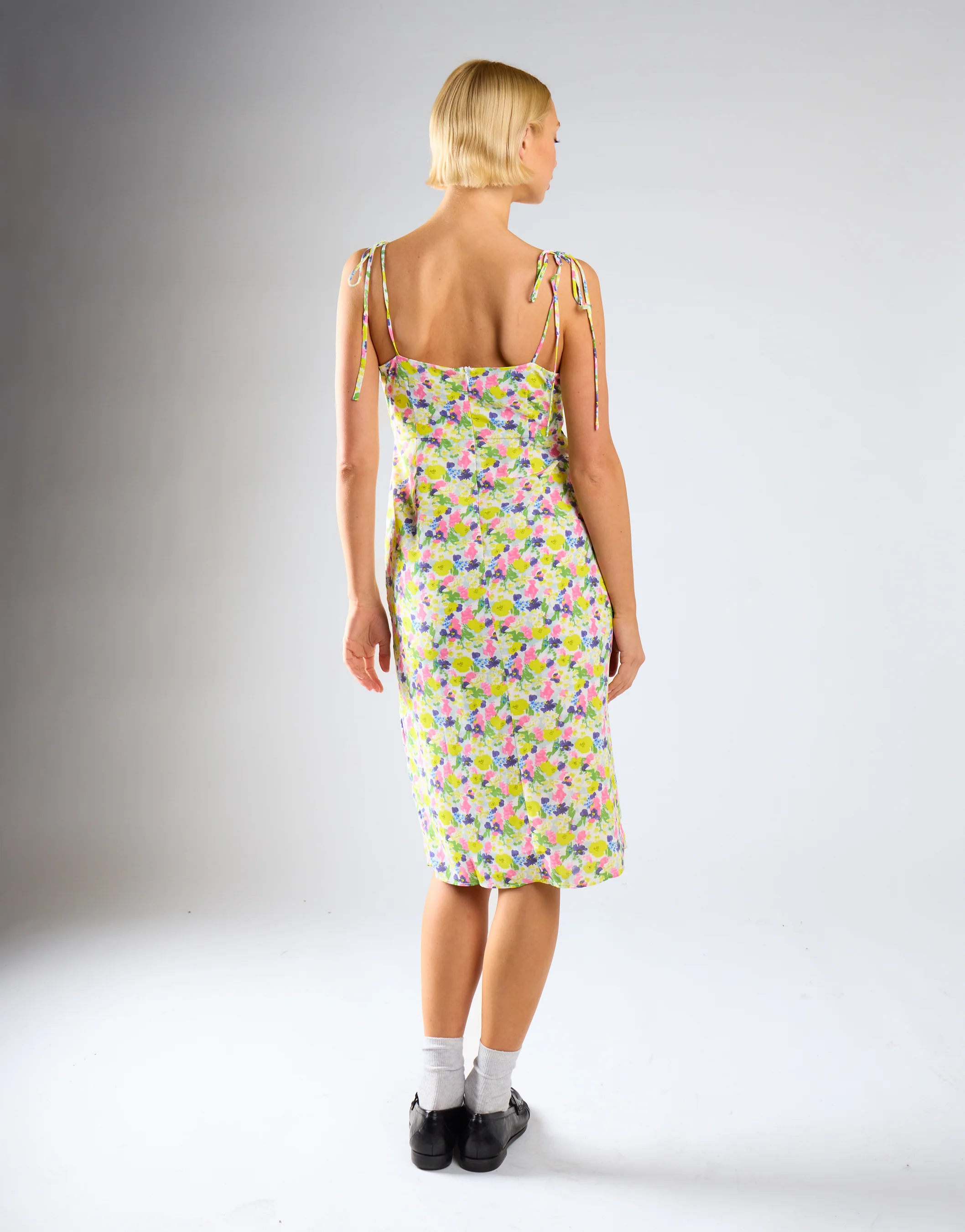 Bright-Watercolour Floral Milkmaid Midi-Dress - Image 4