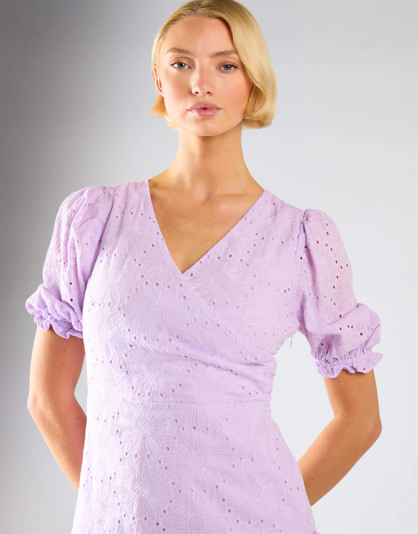 Broderie Wrap Mini Dress - Lilac - Image 3