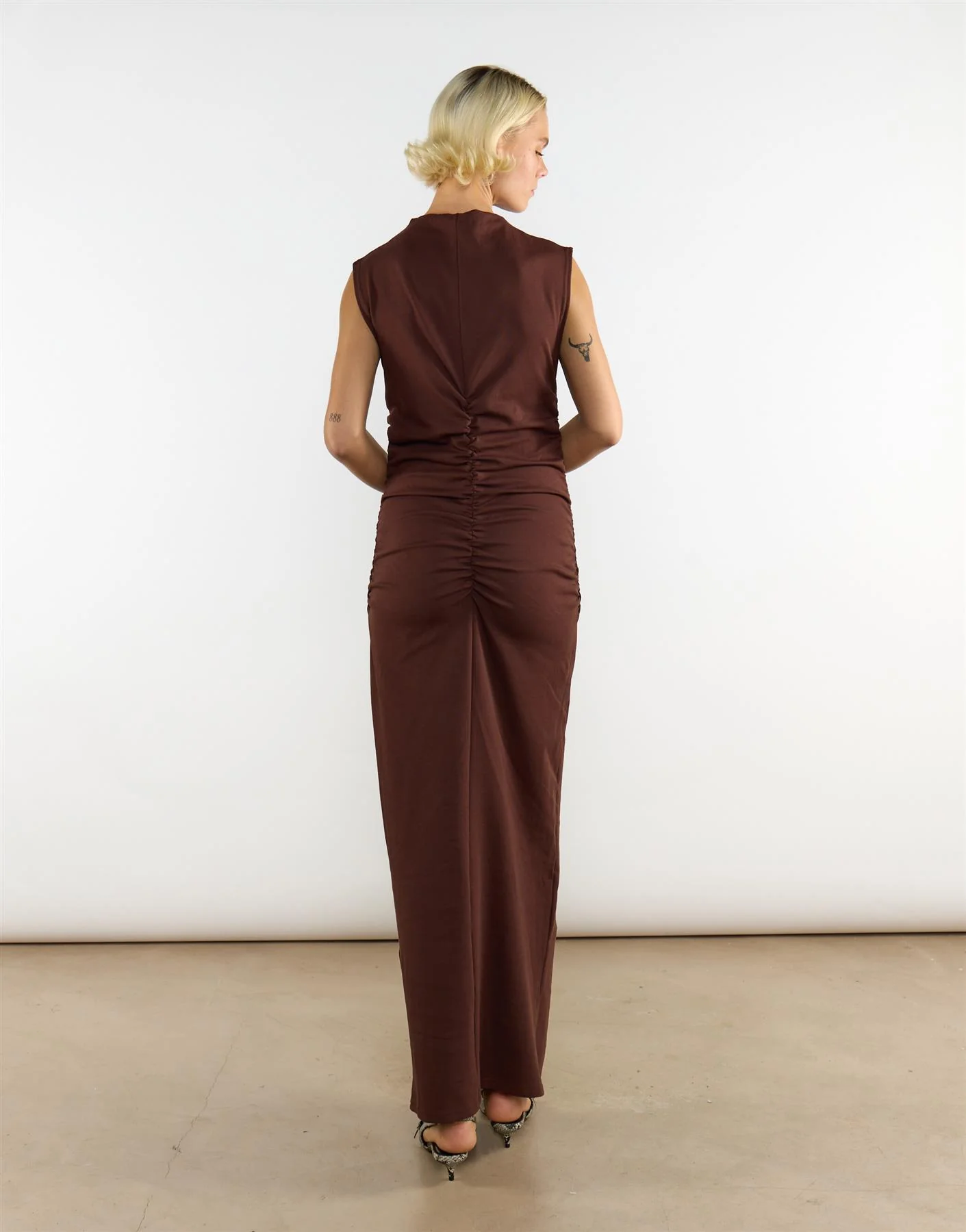 Brown Cotton Mock Neck Long Dress - Image 2