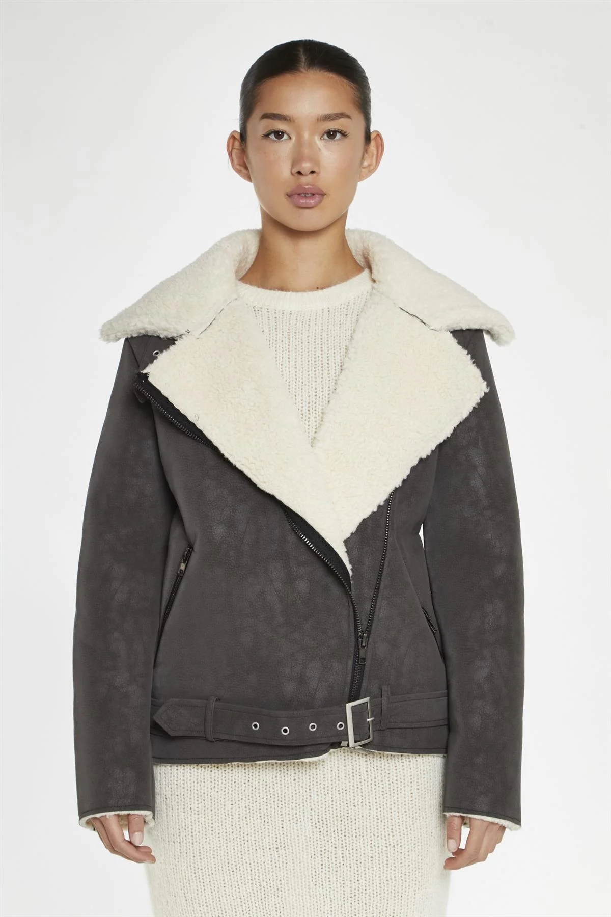 Brown-Cream Aviator Oversized-Jacket - Image 3