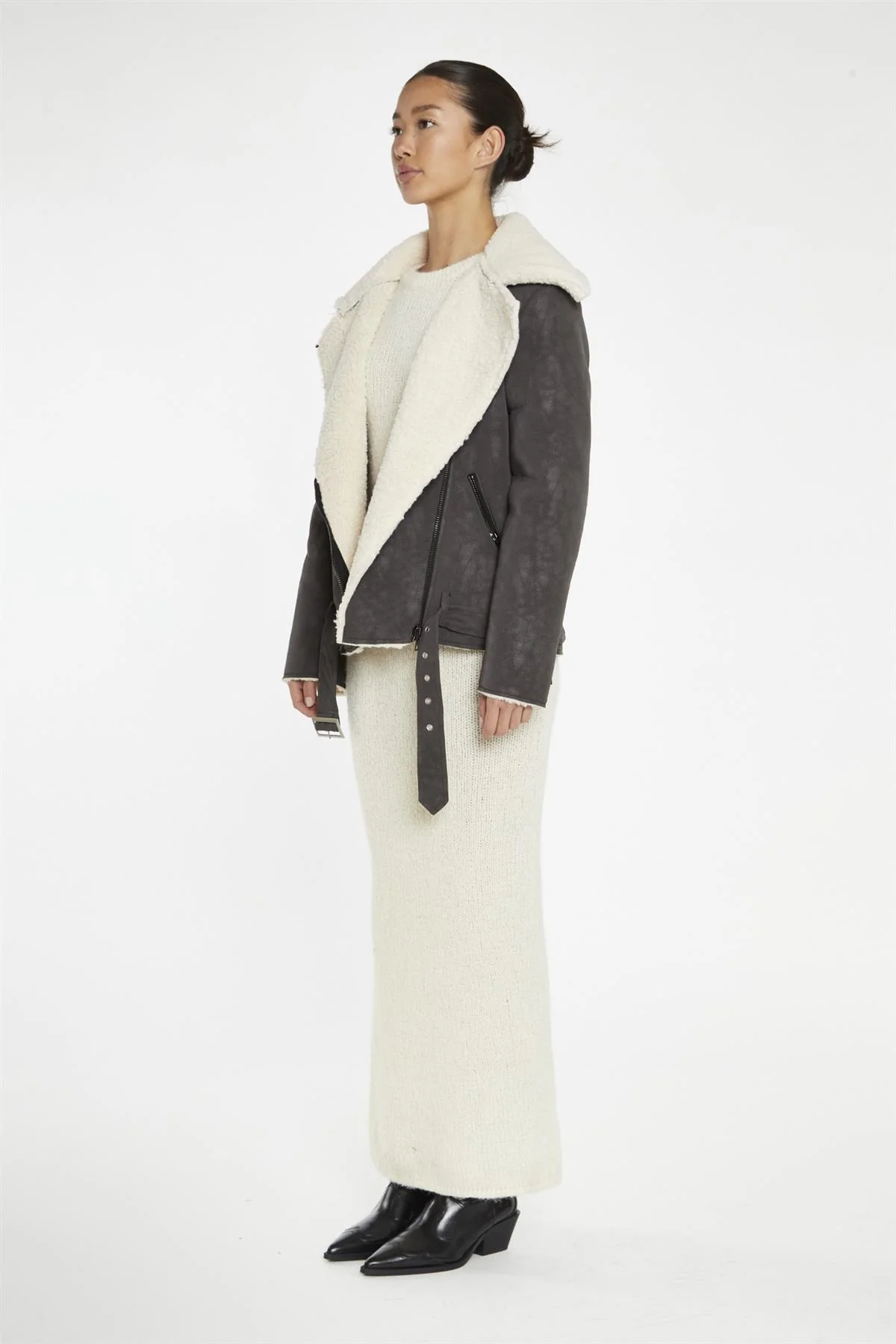 Brown-Cream Aviator Oversized-Jacket - Image 4